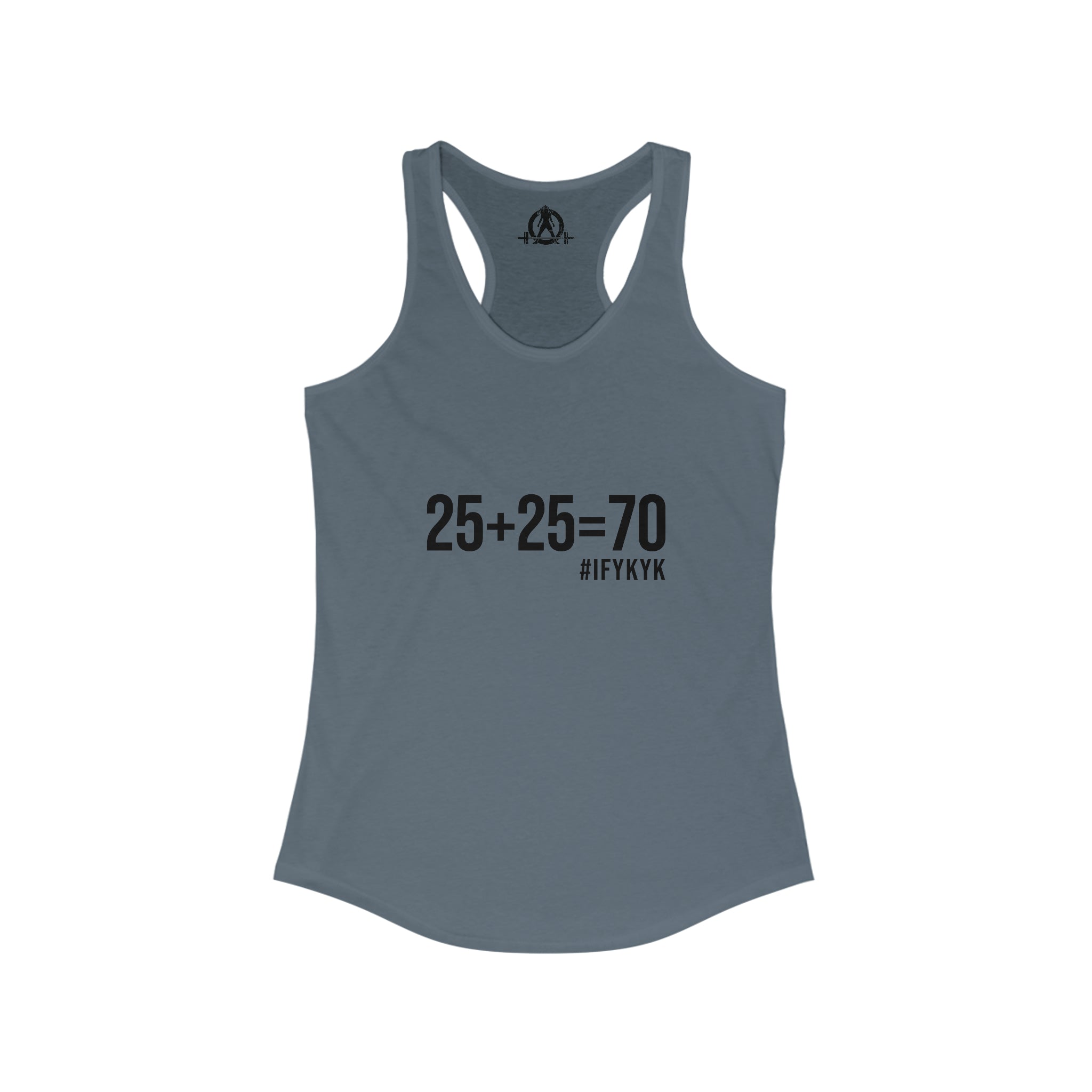 25 + 25 = 70 Women's Ideal Racerback Tank - Black Print Front & Plain Back