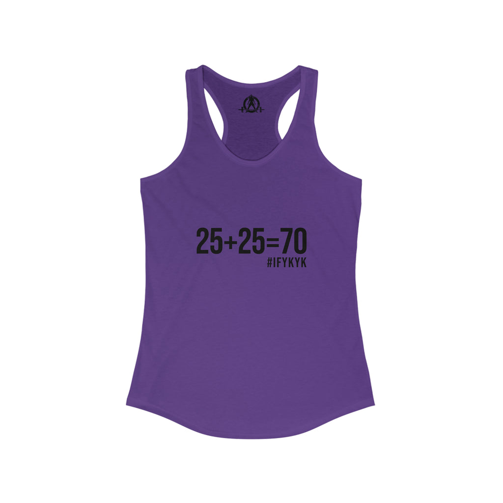 25 + 25 = 70 Women's Ideal Racerback Tank - Black Print Front & Plain Back