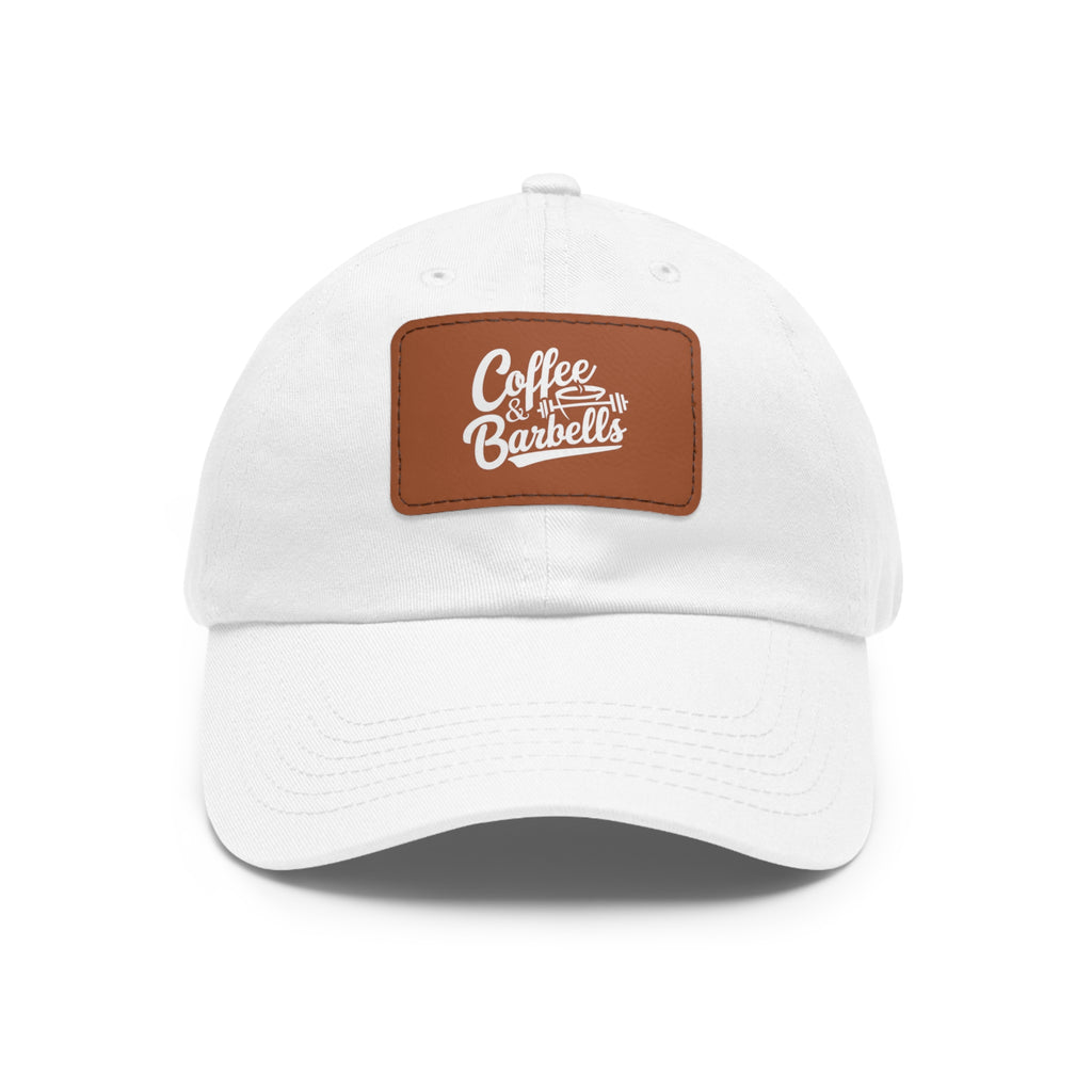 Coffee & Barbells - Dad Hat with Leather Patch (Rectangle) - White Font