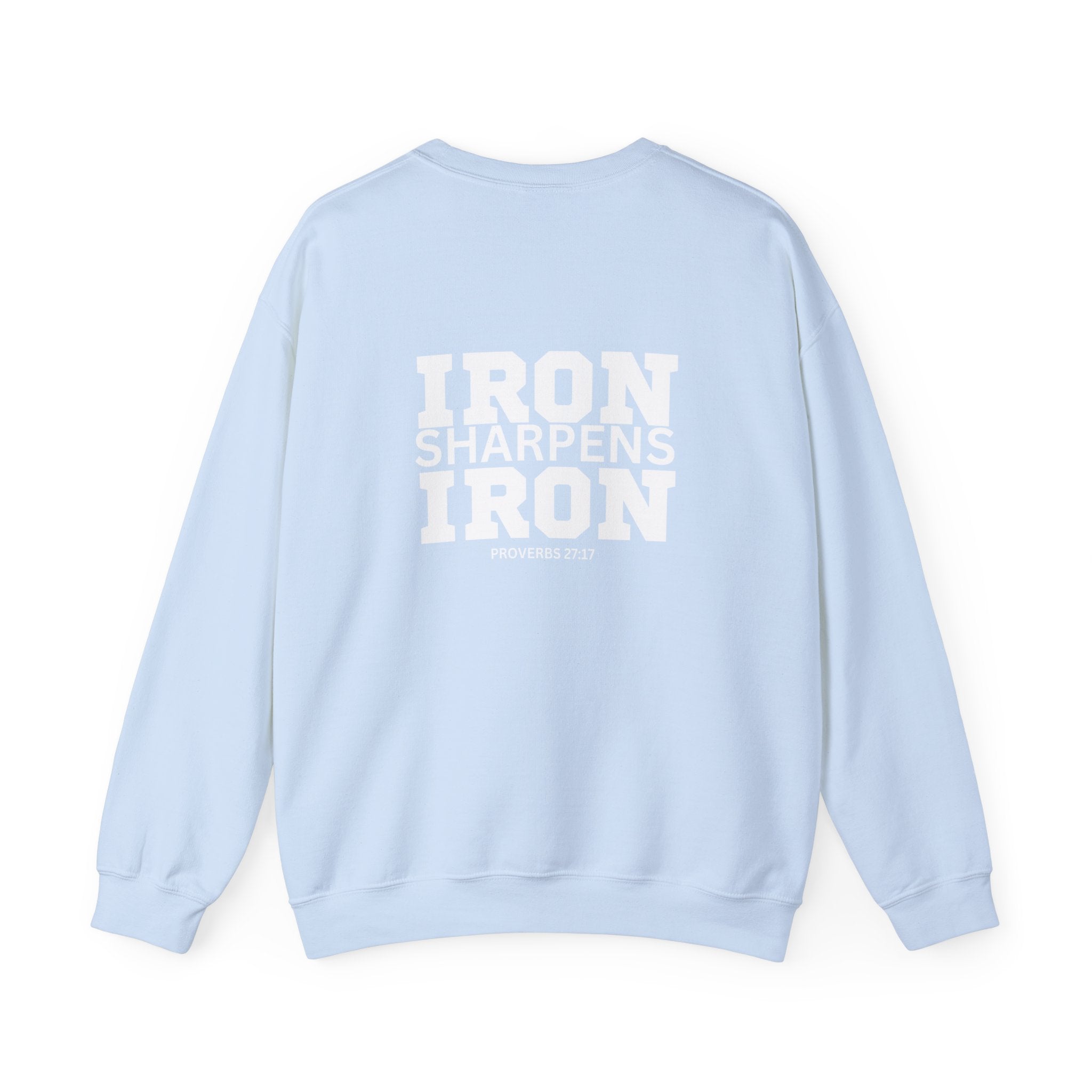 Iron Sharpens Iron - Unisex Heavy Blend™ Crewneck Sweatshirt - Front White Logo - Print on Front & Back