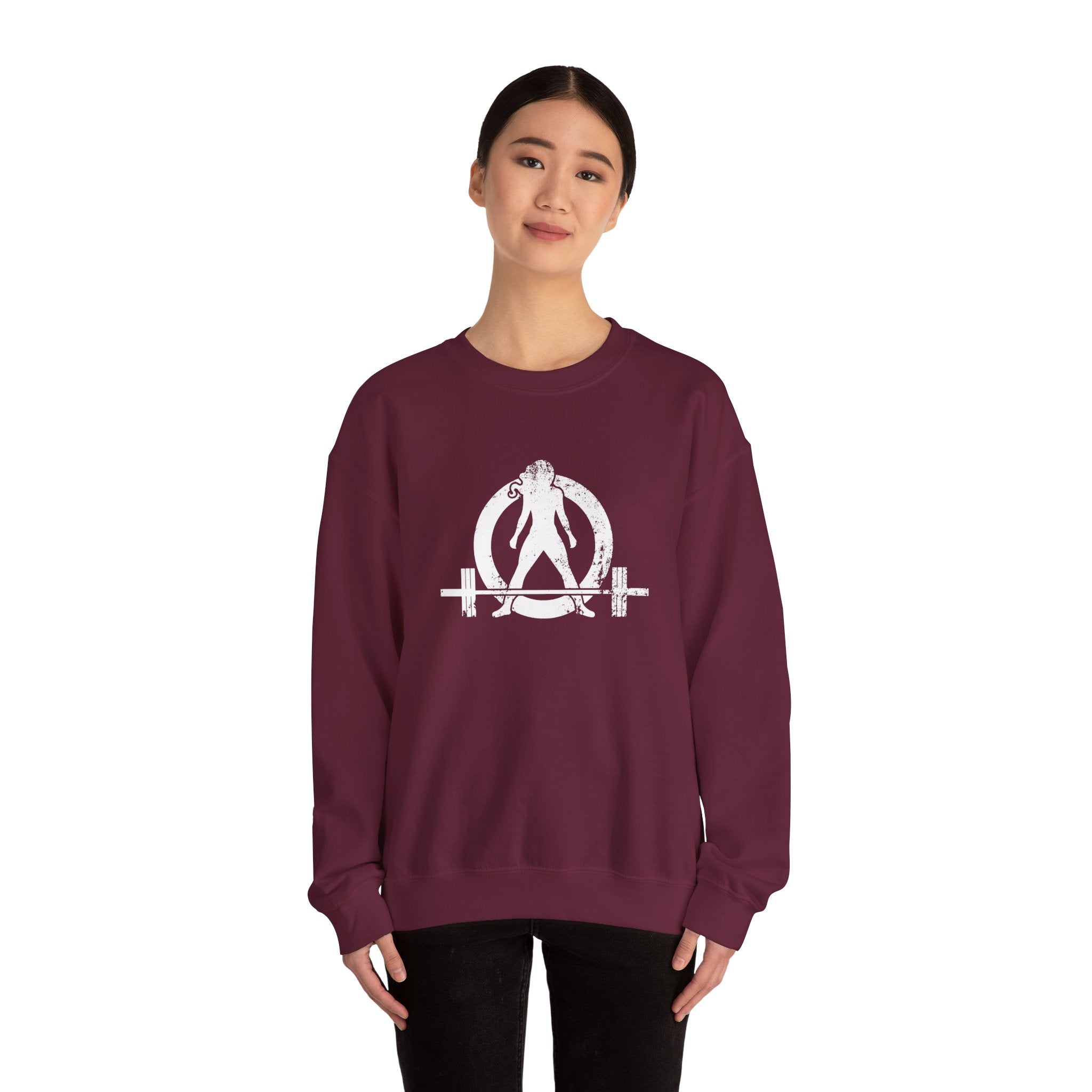 I DON’T WANT TO LOOK SKINNY I WANT TO LOOK LIKE I CAN KICK YOUR ASS - Unisex Heavy Blend™ Crewneck Sweatshirt - Distressed White Logo