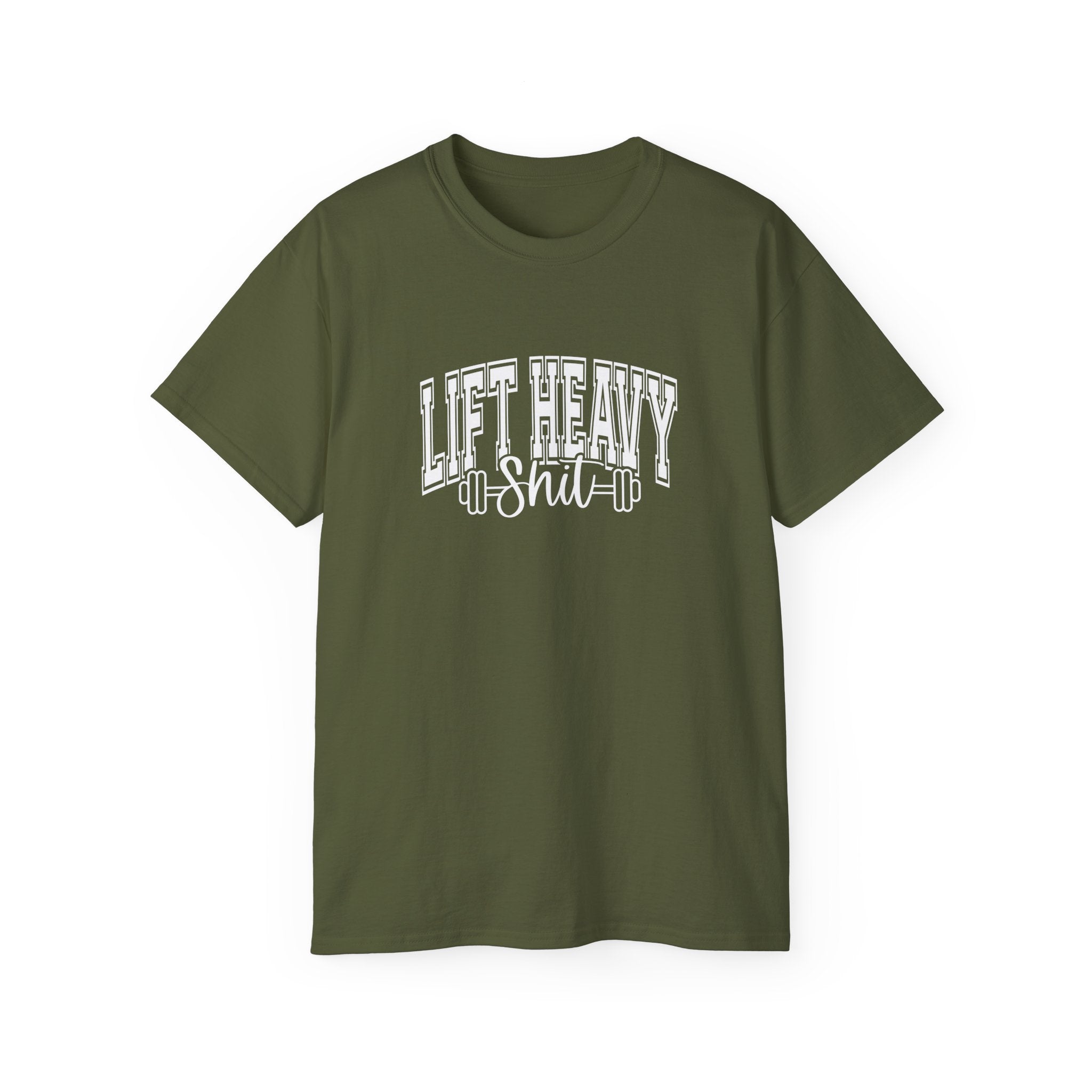 Lift Heavy Shit - Unisex Ultra Cotton Tee - Front White Logo - Plain Back
