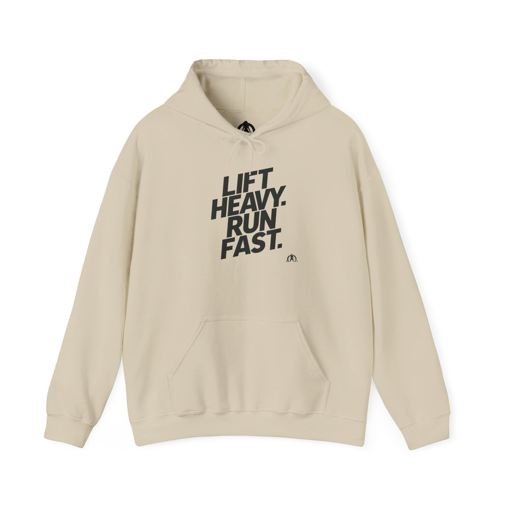Lift Heavy Run Fast – Unisex Heavy Blend™ Hooded Sweatshirt (Front Black Logo) 🏋️‍♂️🏃‍♀️🖤