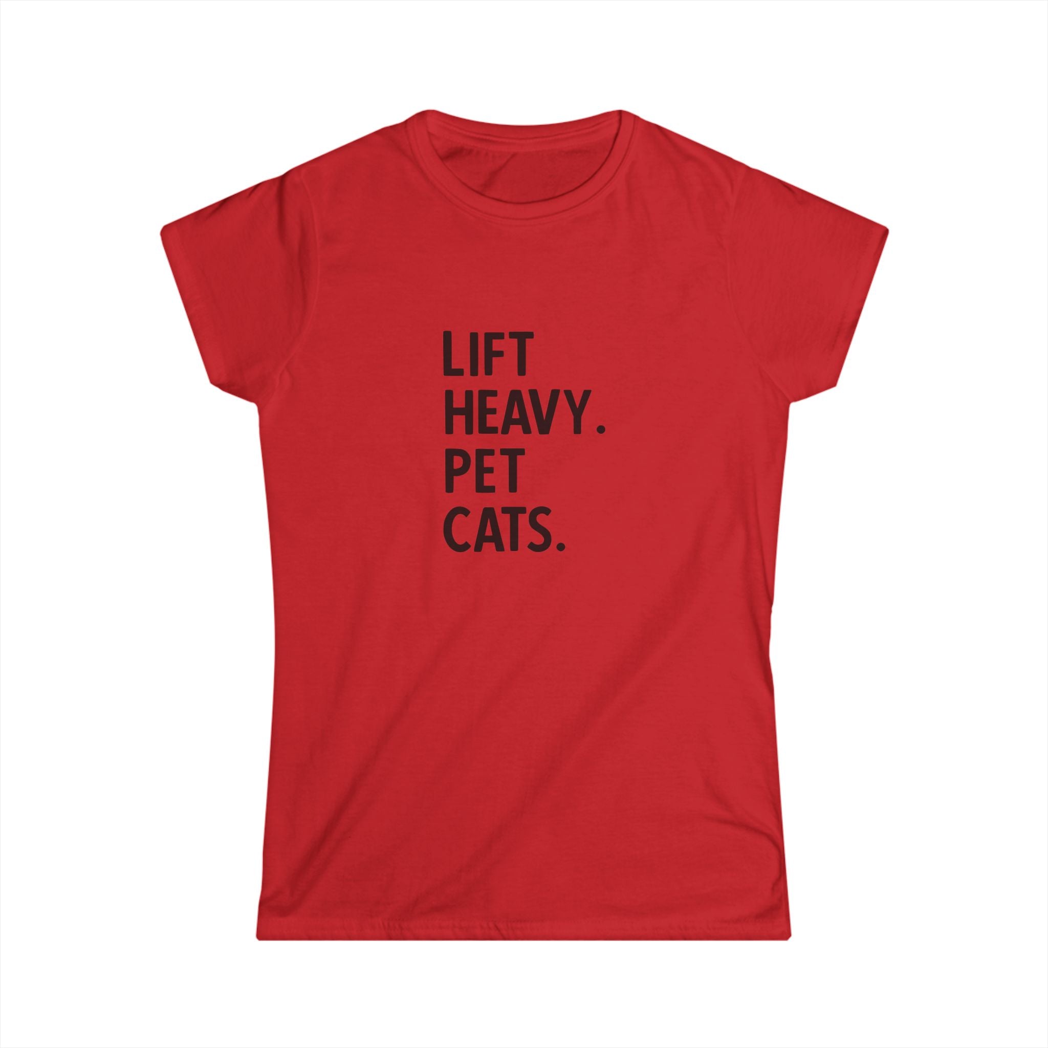 Lift Heavy Pet Cats - Women's Softstyle Tee - Black Logo Front Plain Back