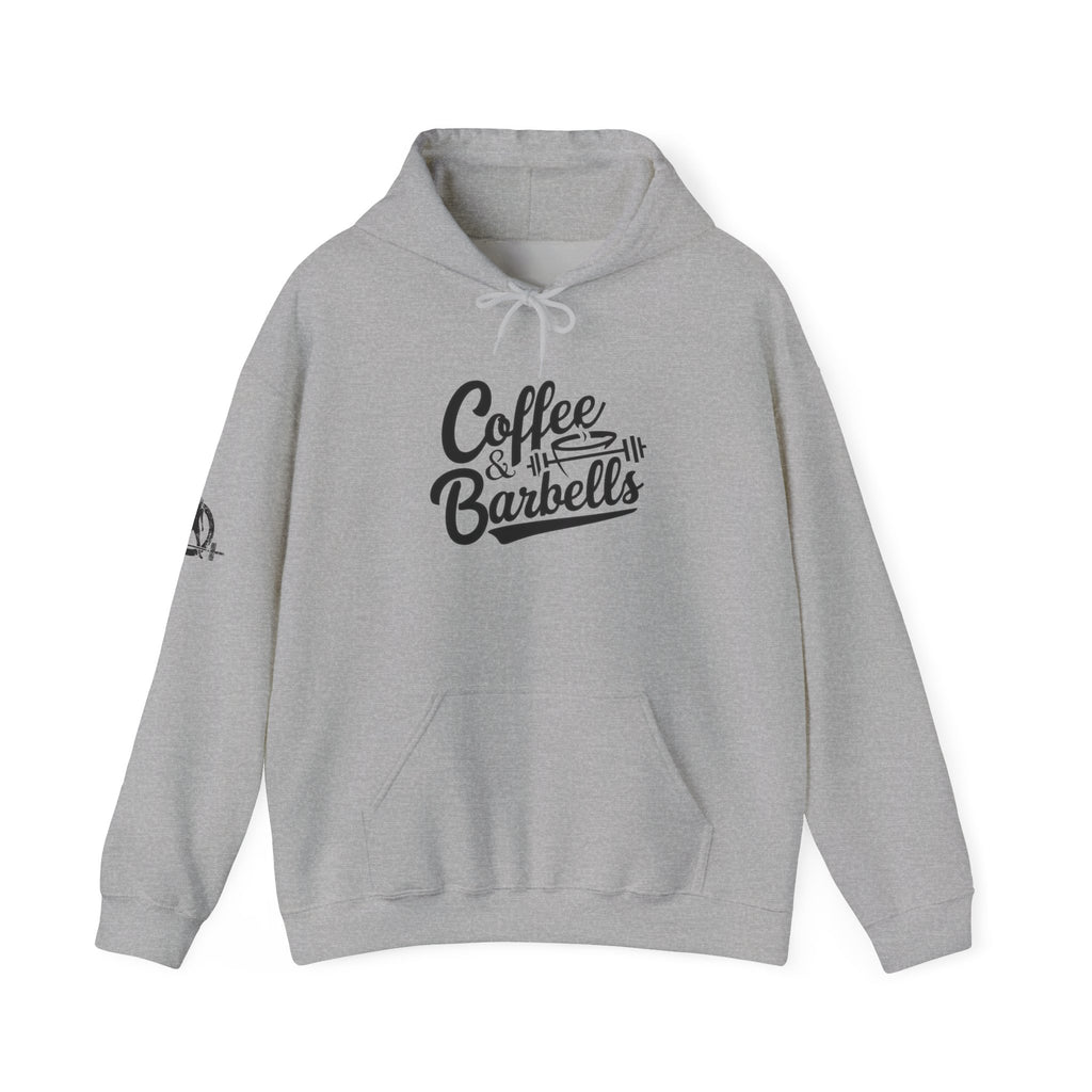 Coffee & Barbells  - Unisex Heavy Blend Hooded Sweatshirt - Black Logo on Front & Right Sleeve