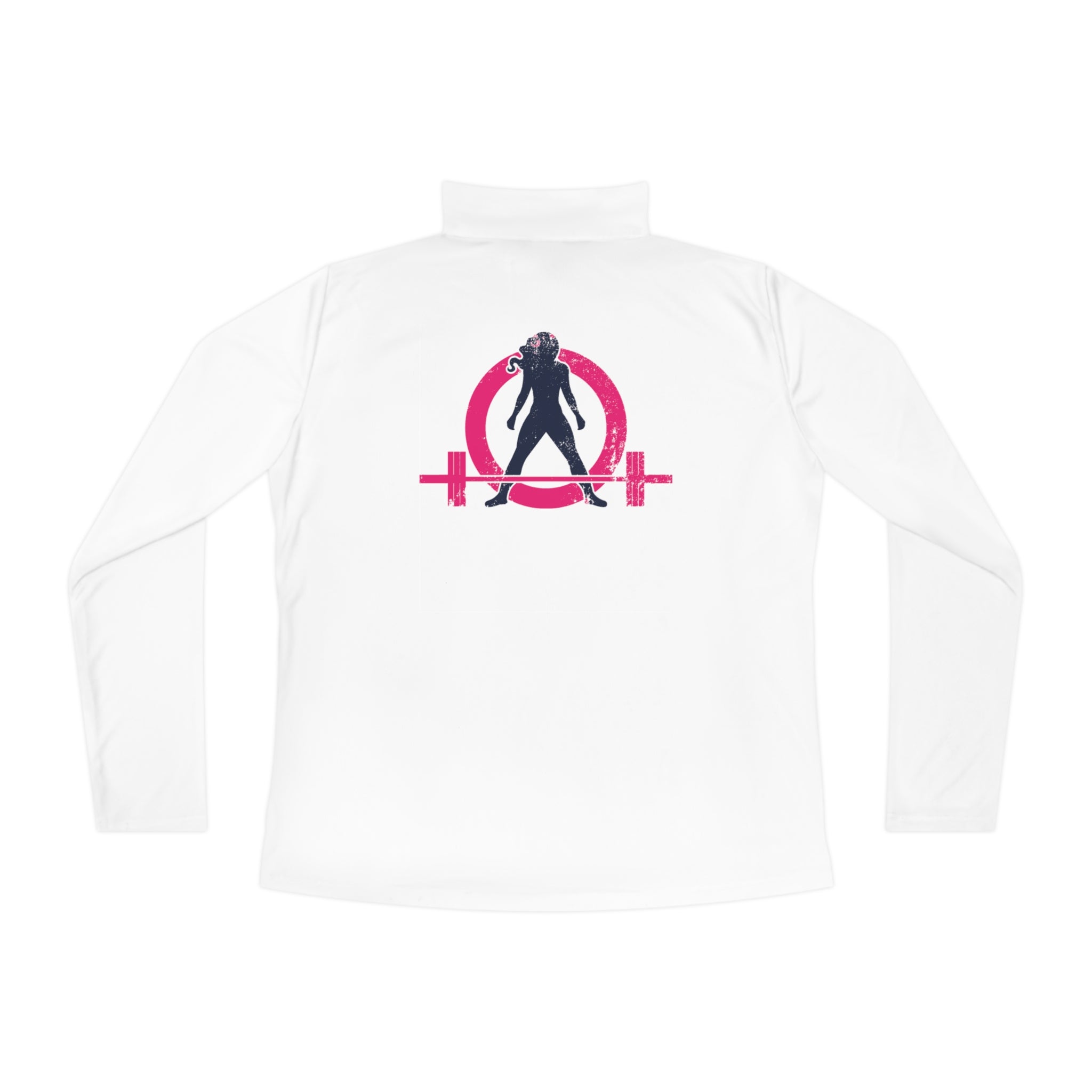 Ladies Quarter-Zip Pullover - White Distressed Logo