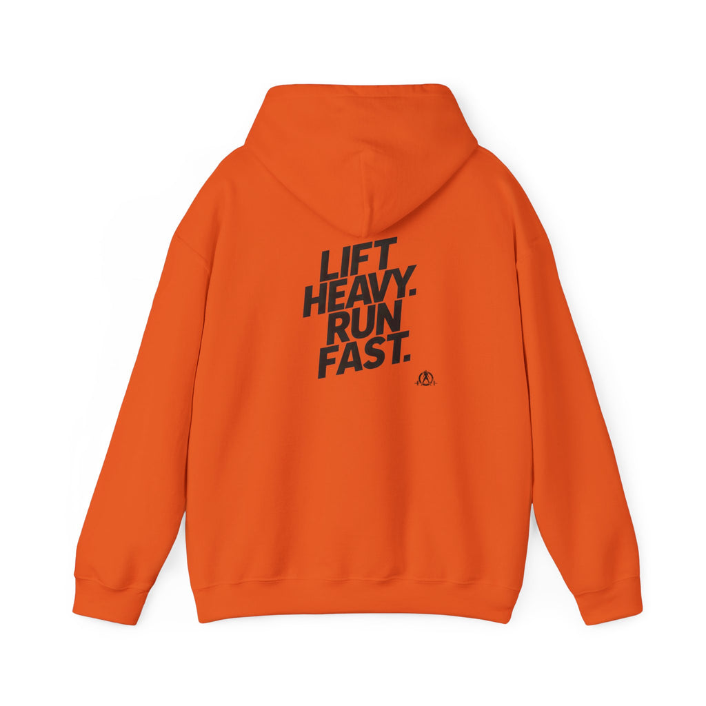 Lift Heavy Run Fast - Unisex Heavy Blend Hooded Sweatshirt  - Front & Back Black Logo