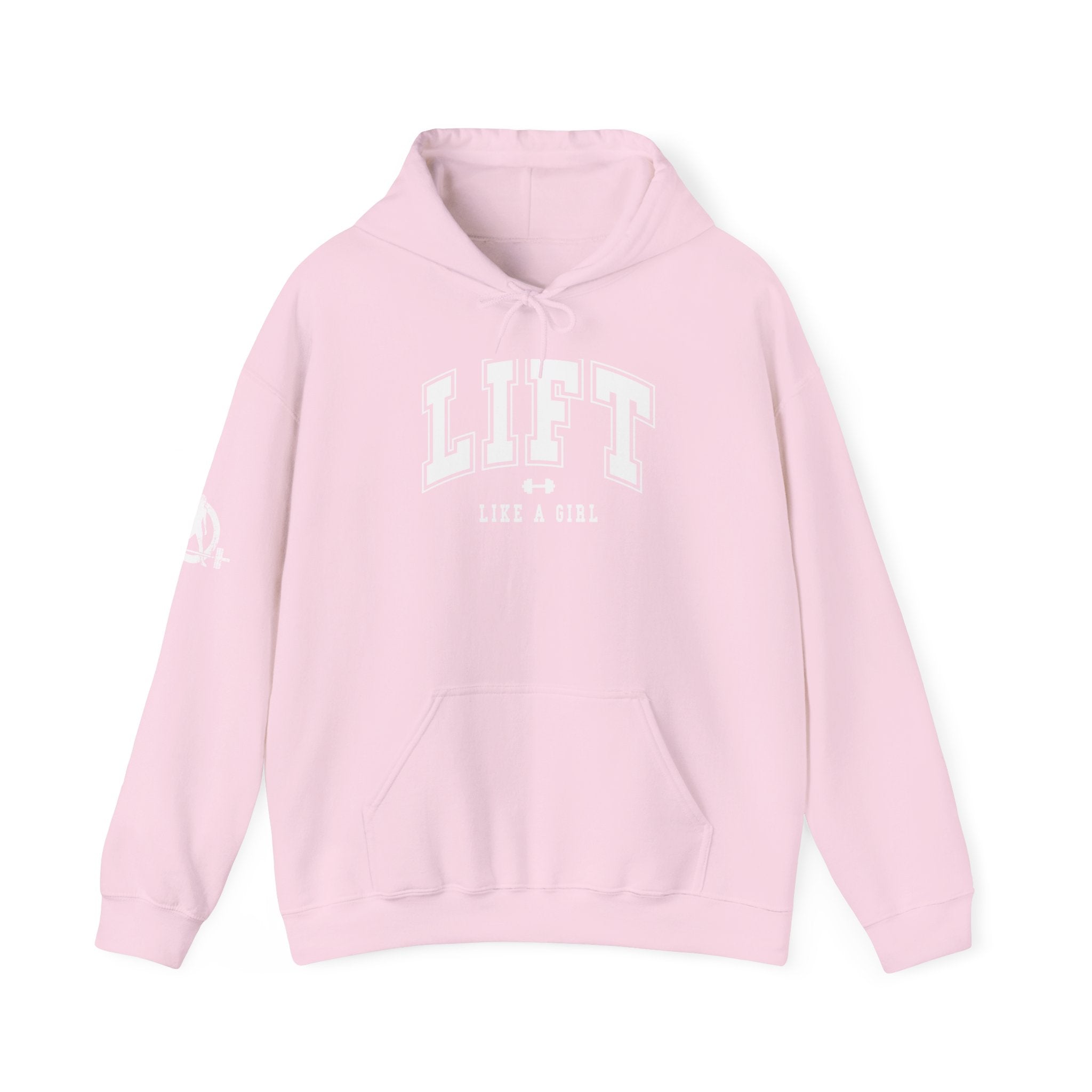 Lift Like.A Girl - Unisex Heavy Blend Hooded Sweatshirt - White Logo on Front & Right Sleeve