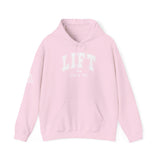 Lift Like.A Girl - Unisex Heavy Blend Hooded Sweatshirt - White Logo on Front & Right Sleeve