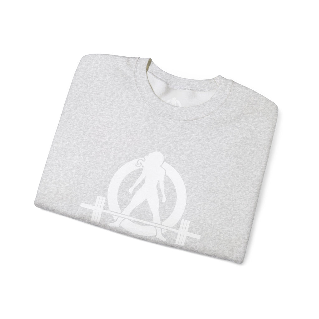 Lift Heavy Run Fast - Unisex Heavy Blend™ Crewneck Sweatshirt - White Logo Front & Back