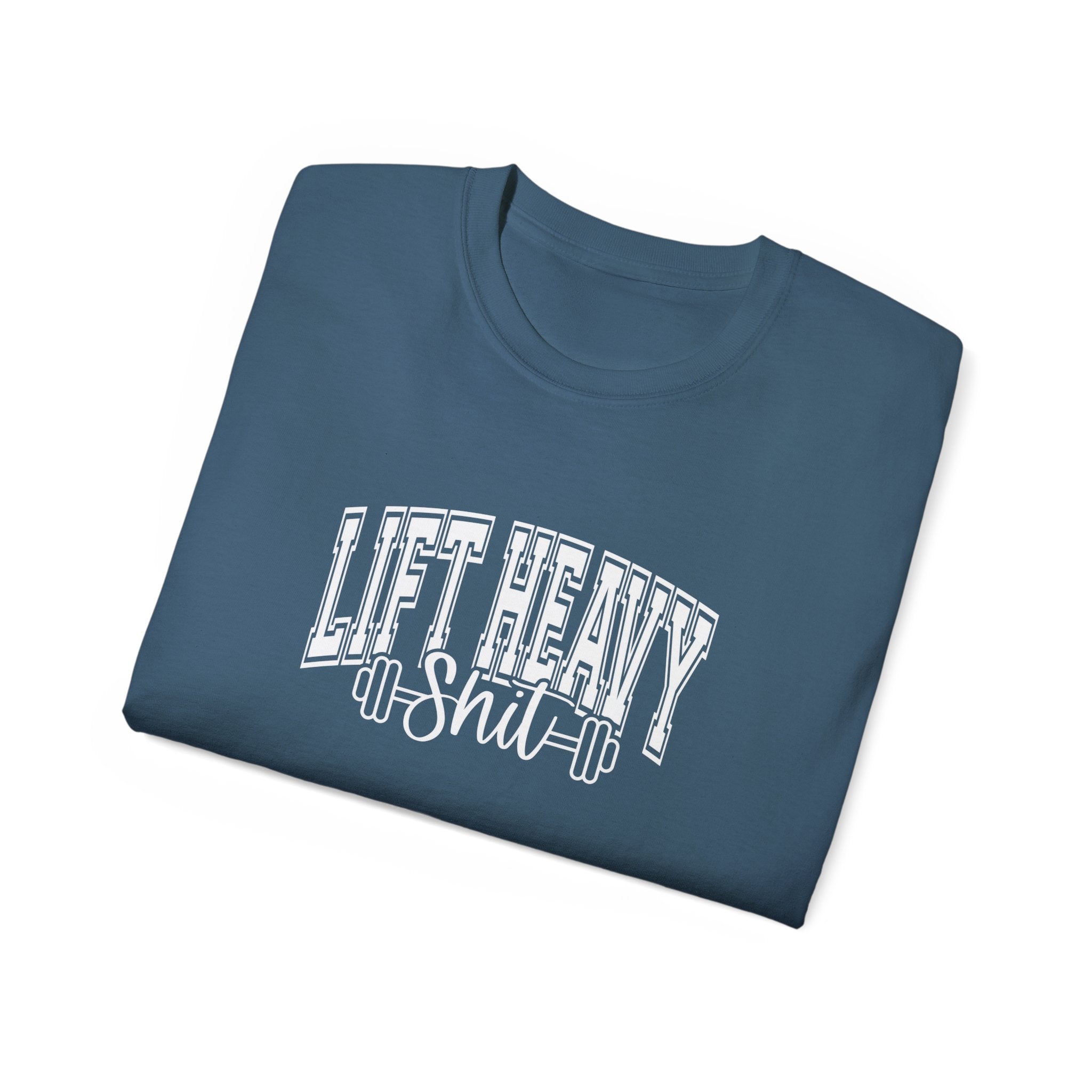 Lift Heavy Shit - Unisex Ultra Cotton Tee - Front White Logo - Plain Back
