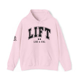 Lift Like.A Girl - Unisex Heavy Blend Hooded Sweatshirt - Black Logo on Front & Right Sleeve