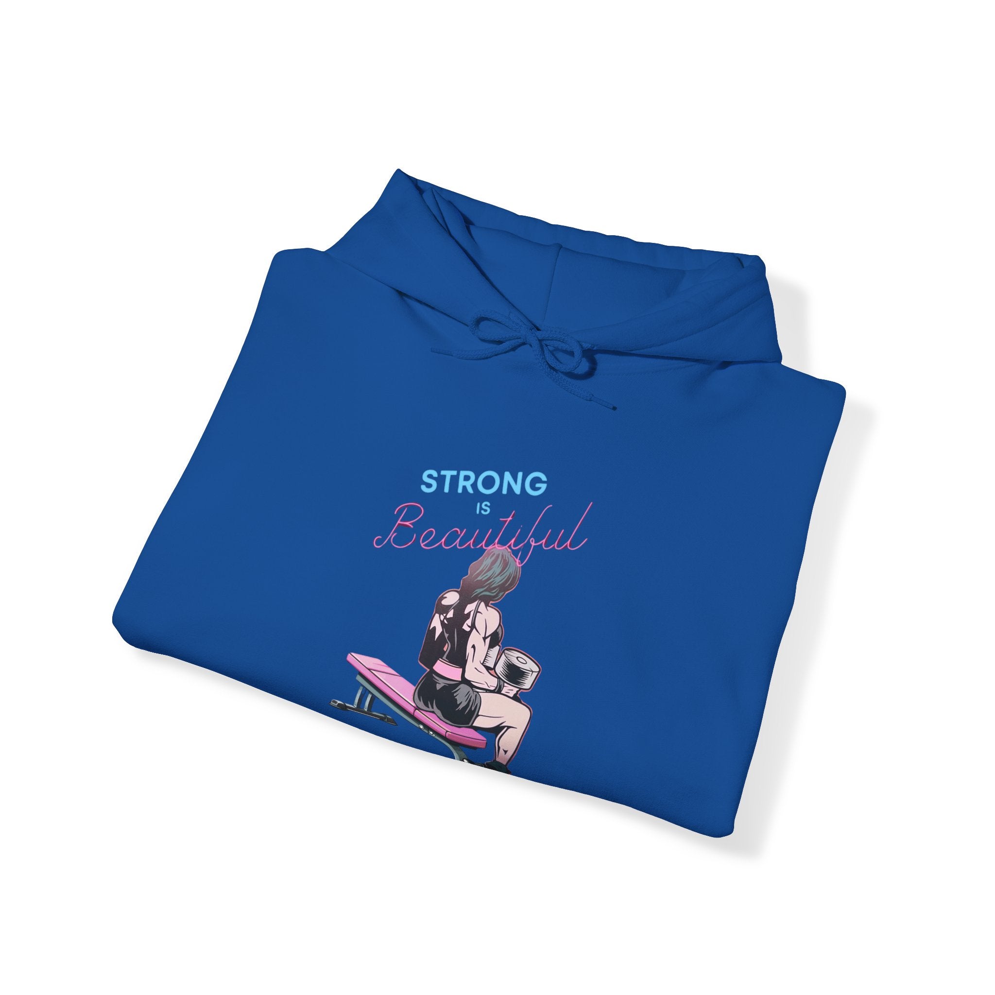 Strong Her Cartoon - Unisex Heavy Blend Hooded Sweatshirt - White Logo on Front & Right Sleeve