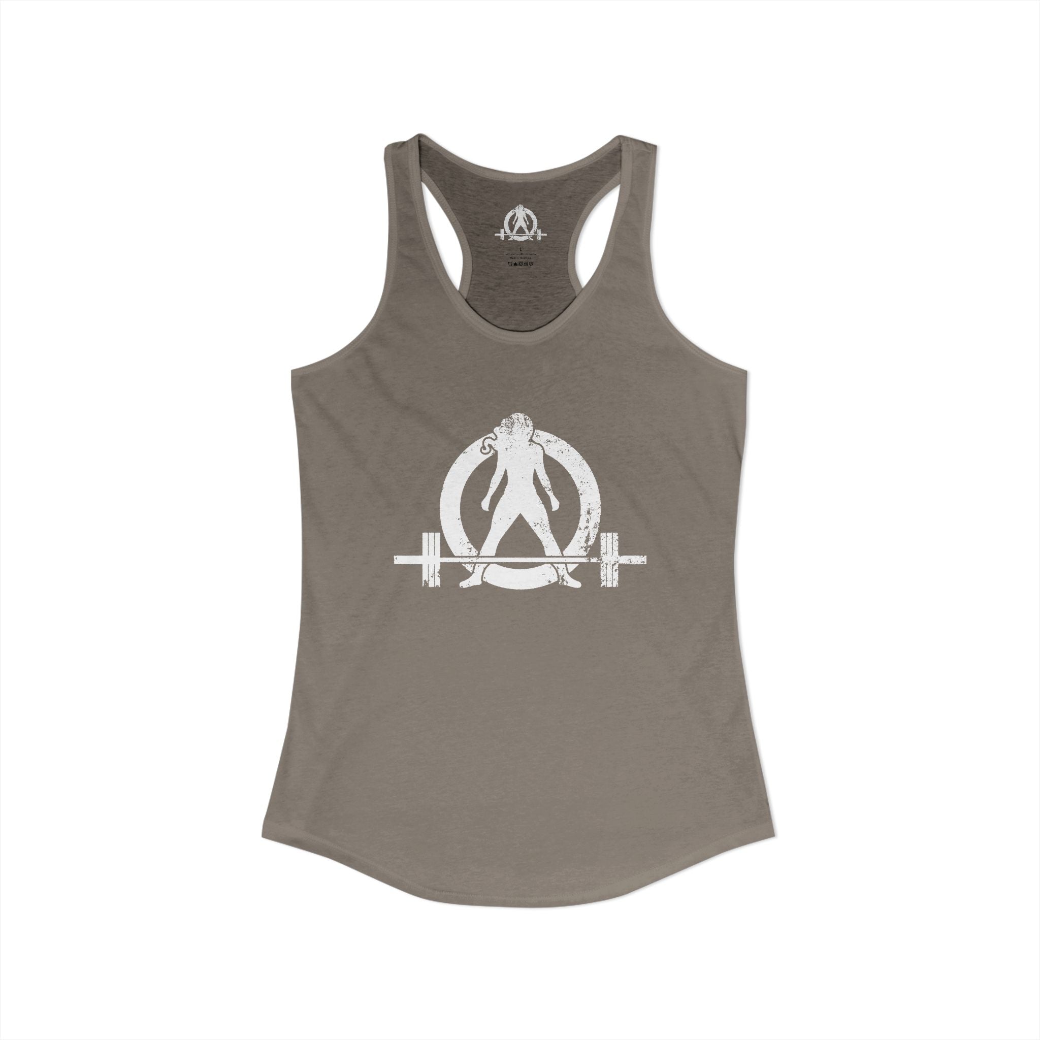 Distressed - Simple - Women's Ideal Racerback Tank - White Distressed Logo Front - Plain Back
