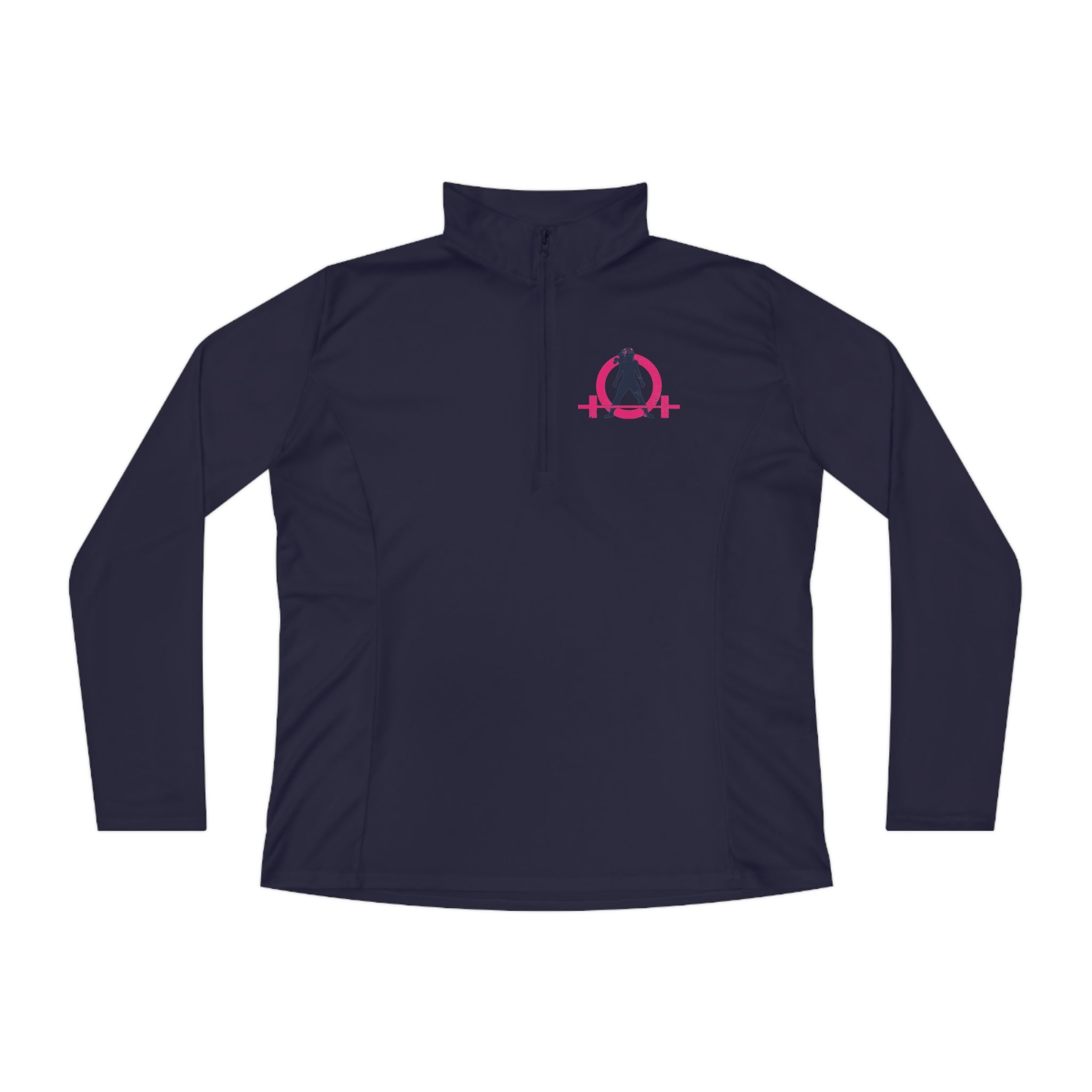 Ladies Quarter-Zip Pullover - White Distressed Logo