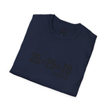 25 + 25 =70 - Unisex Softstyle T-Shirt - Black Print on Front Plain Back