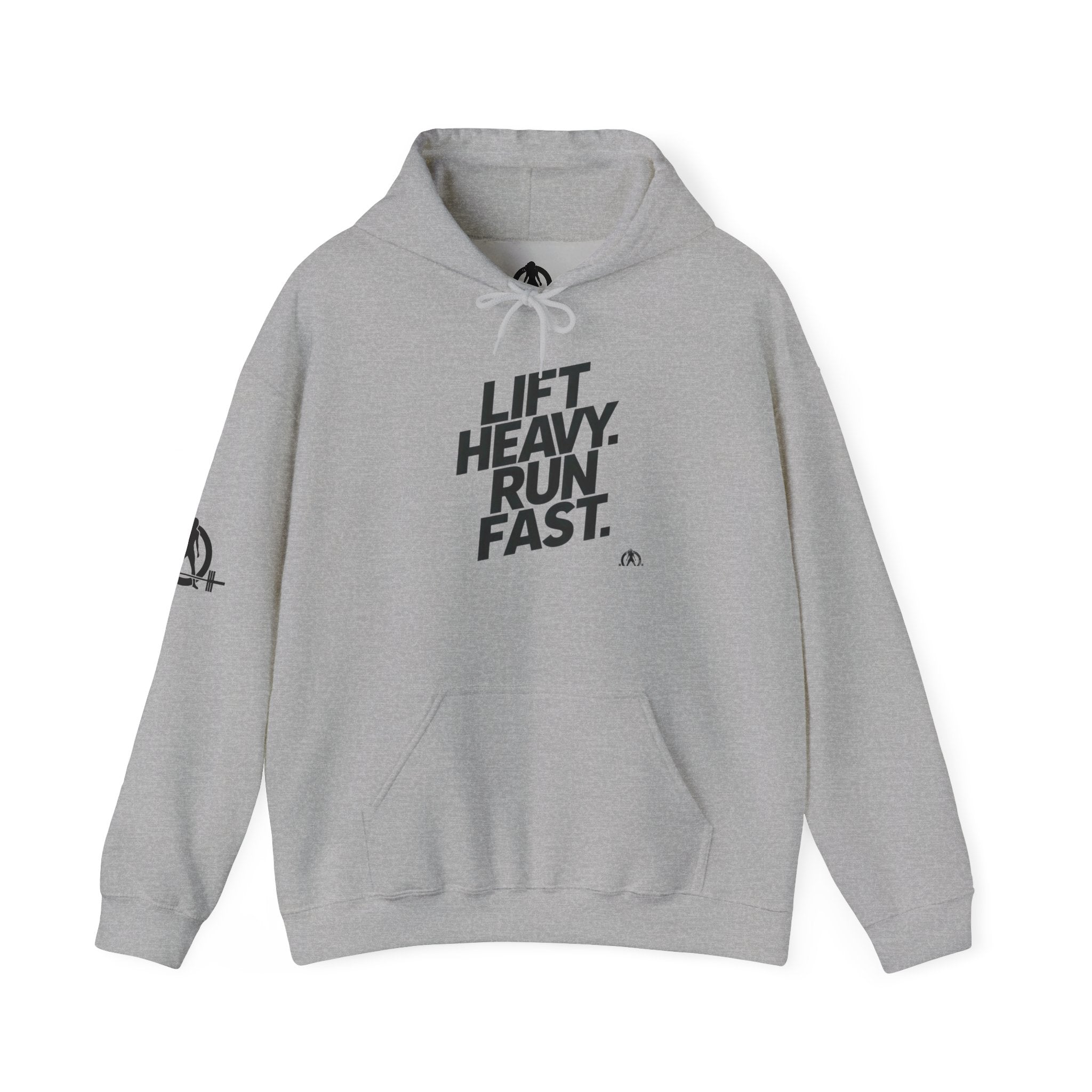 Lift Heavy Run Fast – Unisex Heavy Blend™ Hooded Sweatshirt (Front Black Logo) 🏋️‍♂️🏃‍♀️🖤