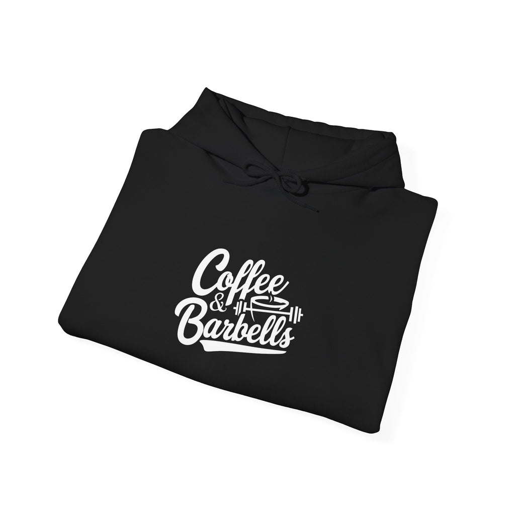 Coffee & Barbells - Unisex Heavy Blend Hooded Sweatshirt - White Logo on Front & Right Sleeve