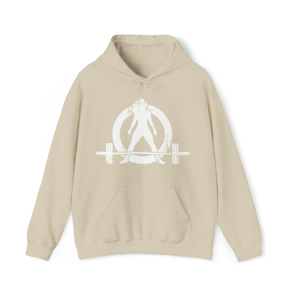 Strong Not Skinny - White Distressed Logo - Unisex Heavy Blend Hooded Sweatshirt