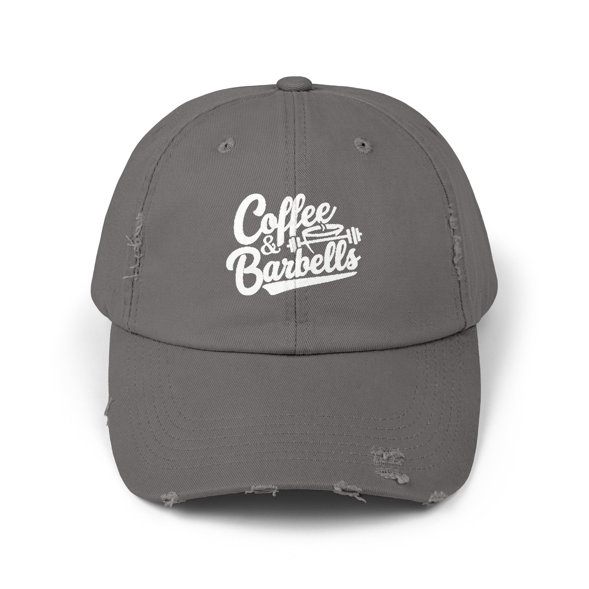 Coffee & Barbells - Unisex Distressed Cap - White Logo