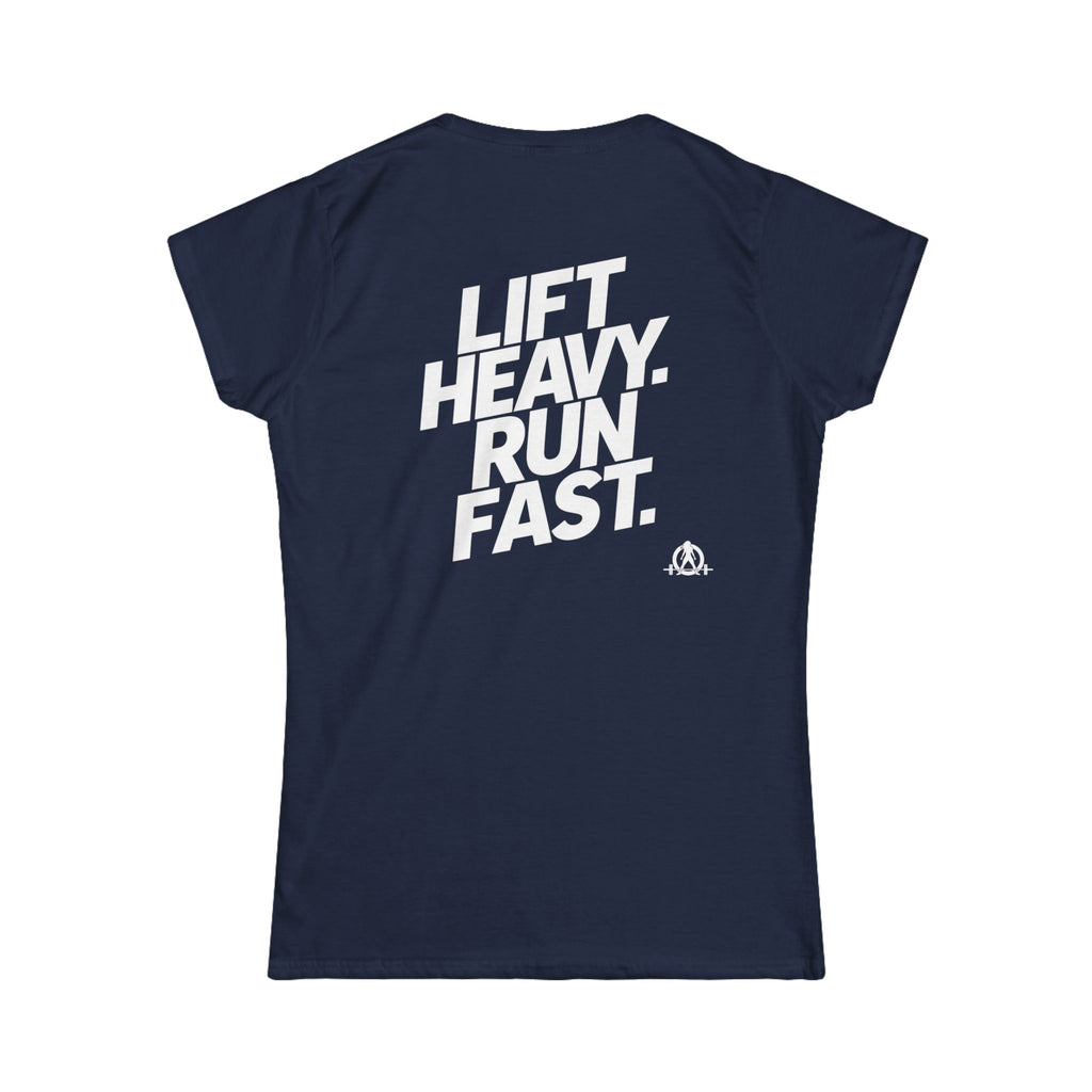 Lift Heavy Run Fast - Women's Softstyle Tee - White Front & Back Logo