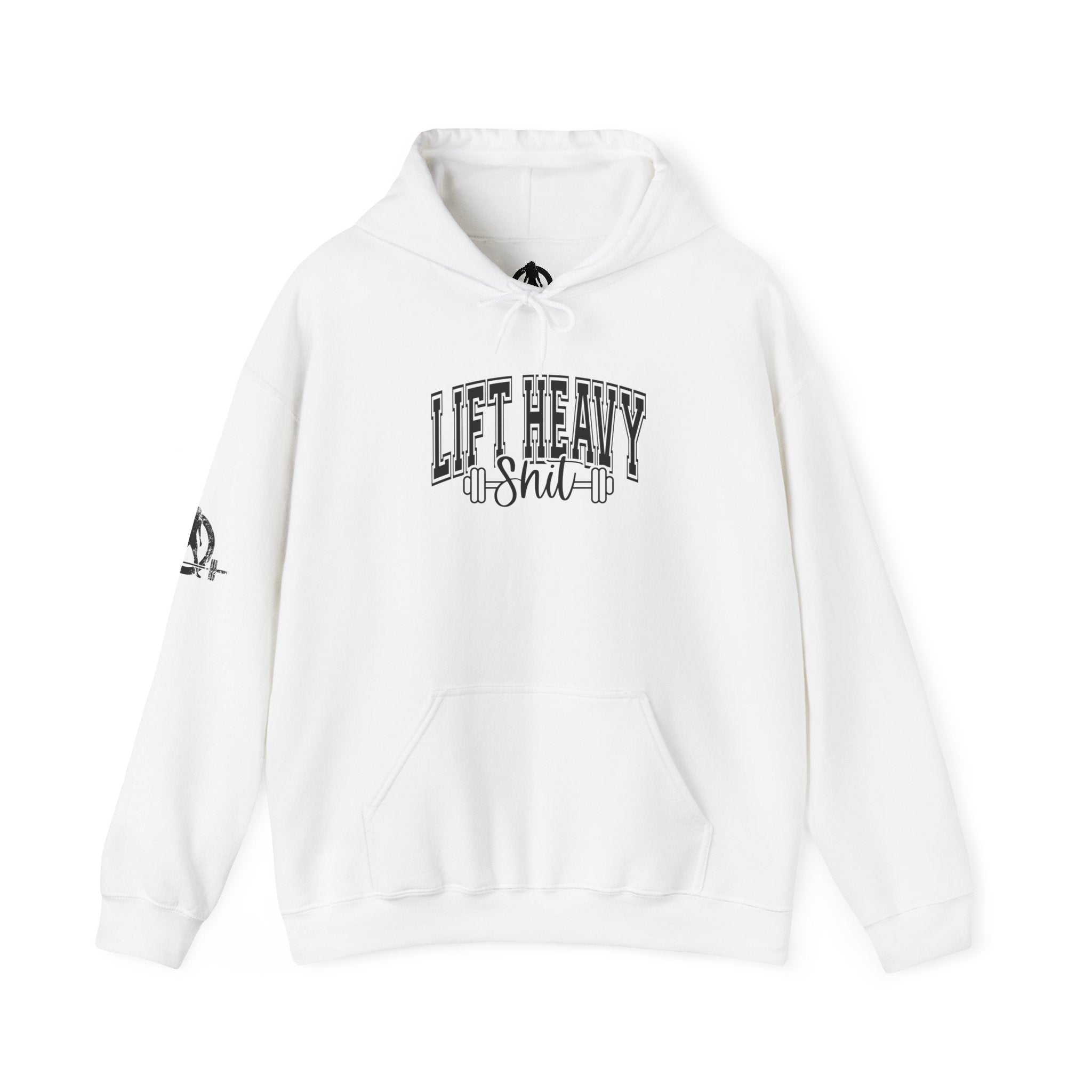 Lift Heavy Shit – Unisex Heavy Blend™ Hooded Sweatshirt (Black Logo Front & Sleeve) 🖤🏋️‍♂️🔥