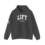 Lift Like.A Girl - Unisex Heavy Blend Hooded Sweatshirt - White Logo on Front & Right Sleeve