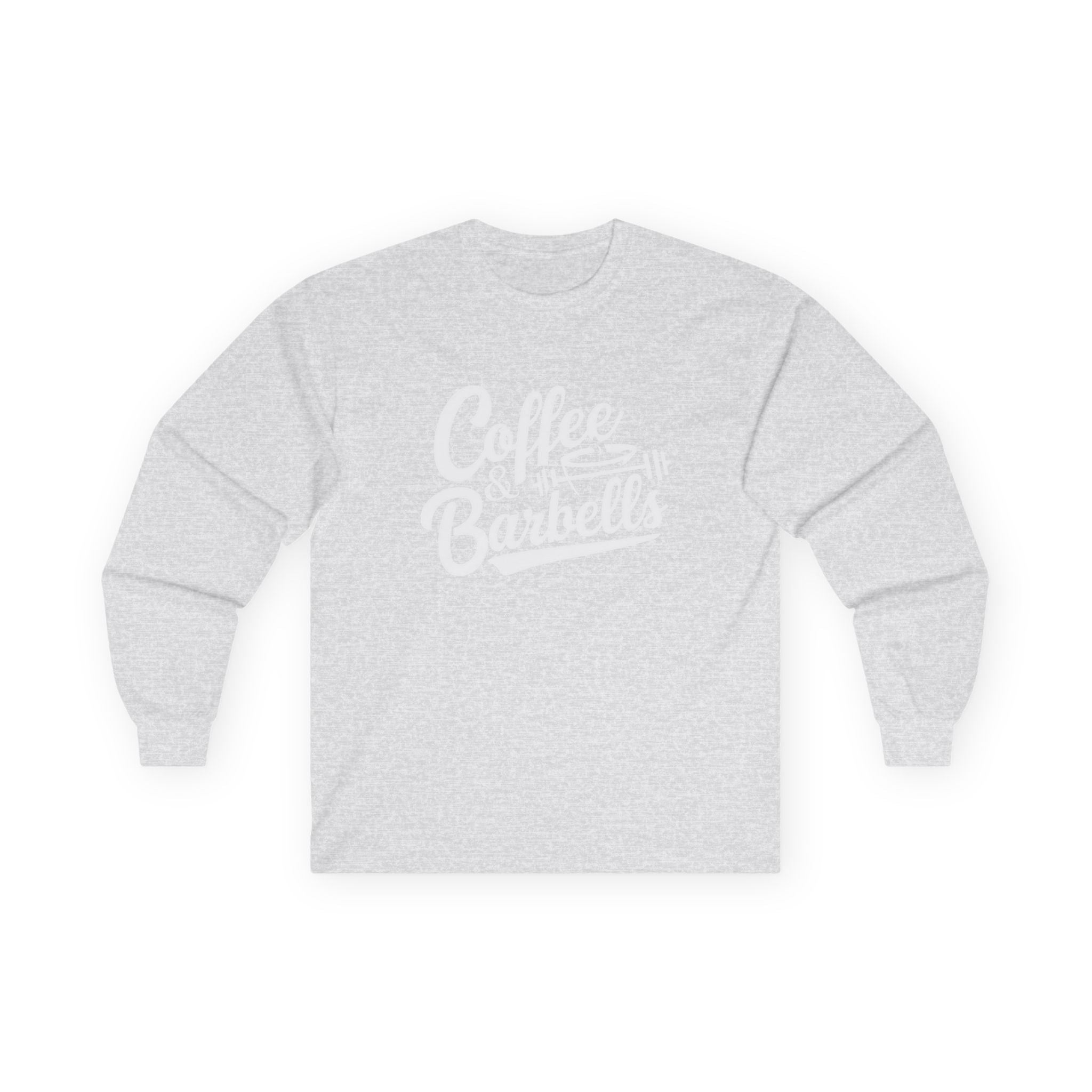 Coffee & Barbells - Unisex Ultra Cotton Long Sleeve Tee - White Front Logo Plain Back