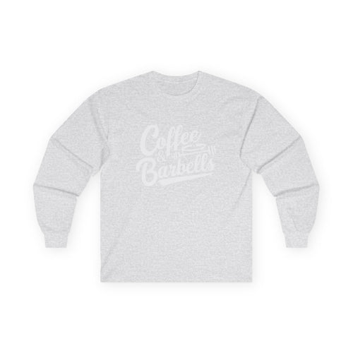 Coffee & Barbells - Unisex Ultra Cotton Long Sleeve Tee - White Front Logo Plain Back