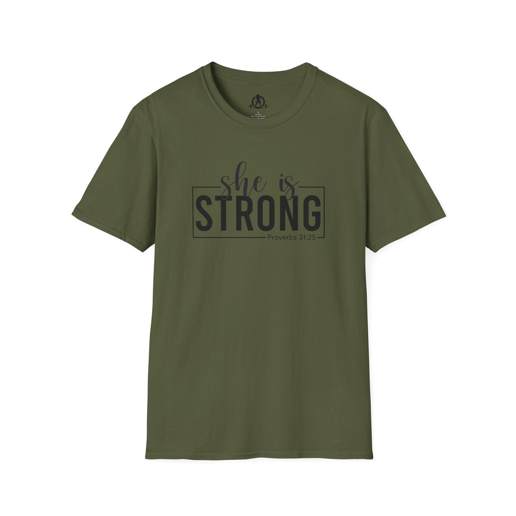 She Is STRONG - Unisex Softstyle T-Shirt - Front Black Print