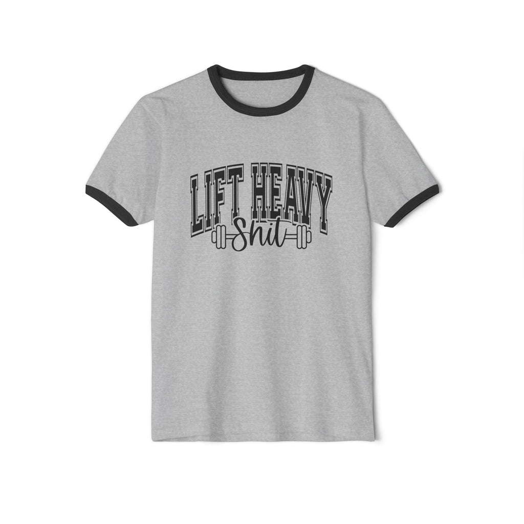 Lift Heavy Shit - Unisex Cotton Ringer T-Shirt - Black Logo Plain Back
