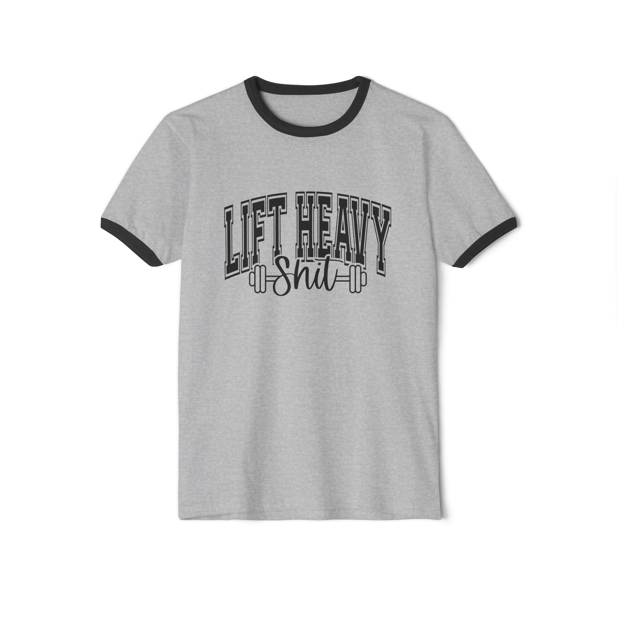 Lift Heavy Shit - Unisex Cotton Ringer T-Shirt - Black Logo Plain Back