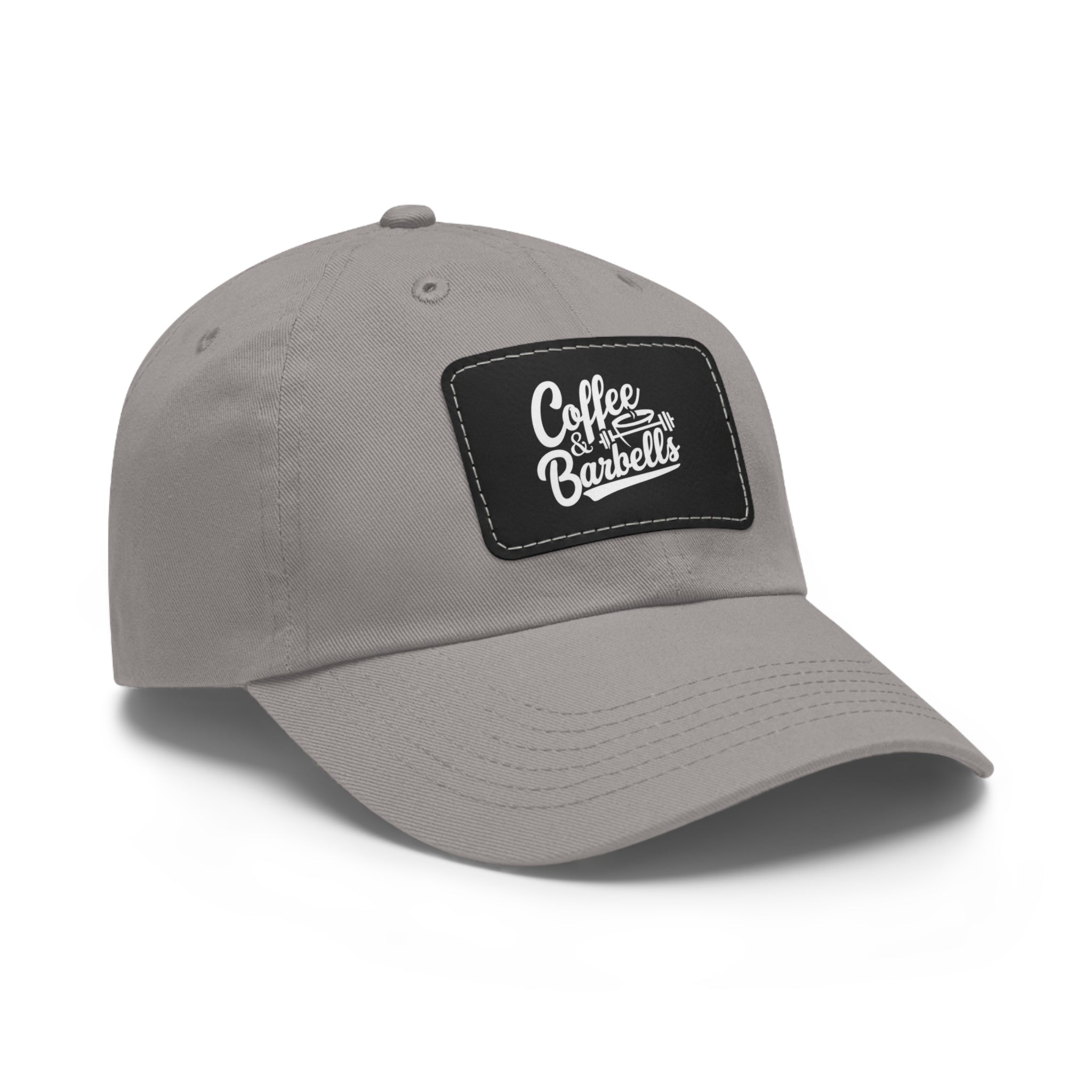 Coffee & Barbells - Dad Hat with Leather Patch (Rectangle) - White Font