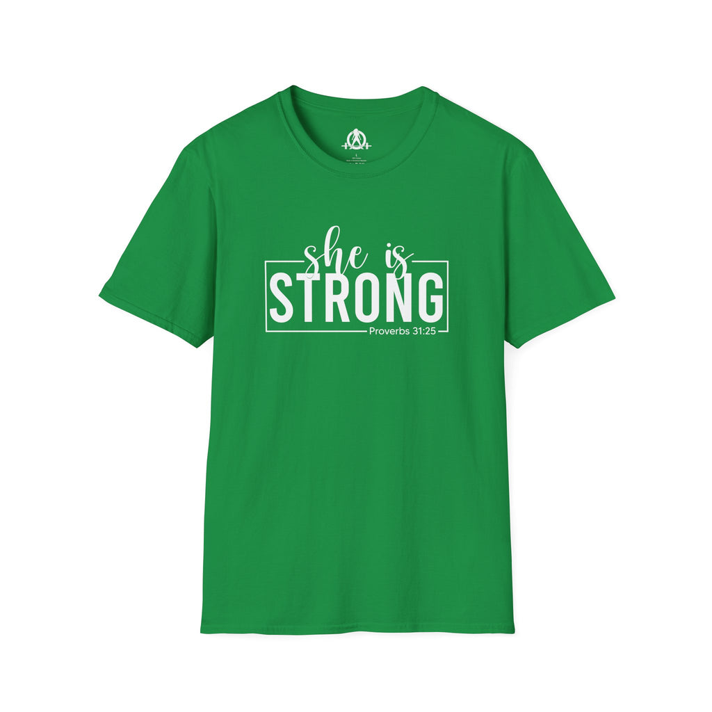 She Is STRONG - Unisex Softstyle T-Shirt - Front White Print
