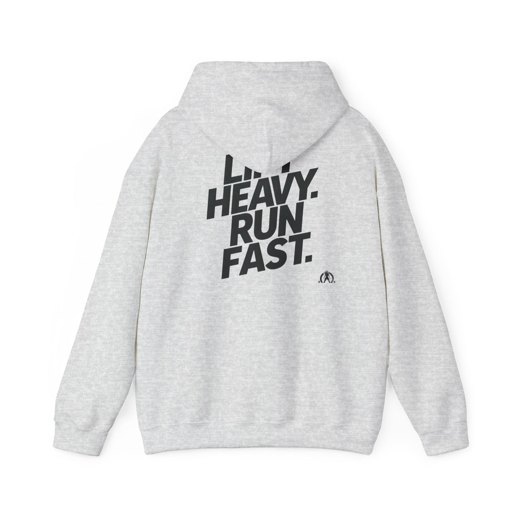 Lift Heavy Run Fast - Unisex Heavy Blend Hooded Sweatshirt  - Front & Back Black Logo