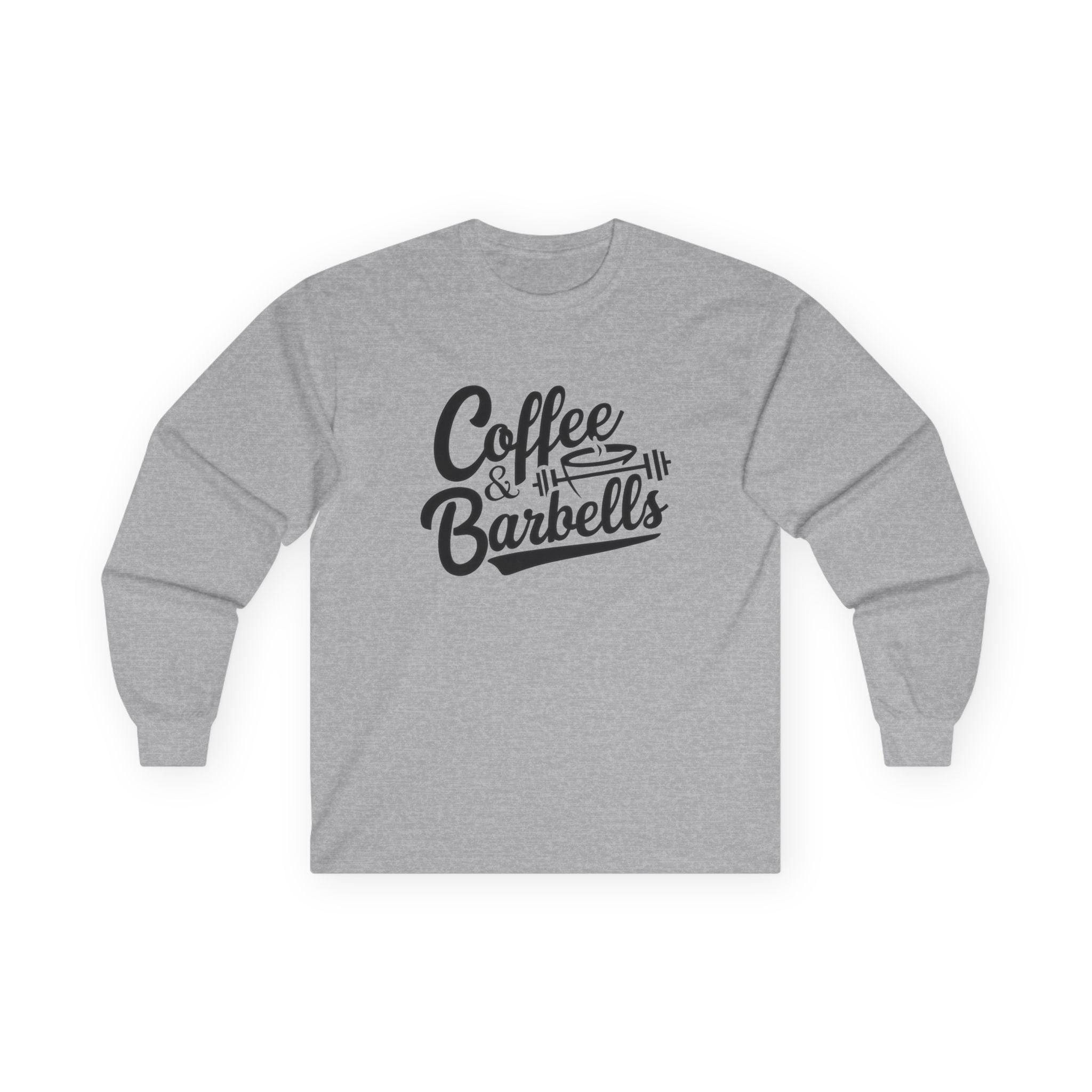 Coffee & Barbells - Unisex Ultra Cotton Long Sleeve Tee - Black Front Logo Plain Back