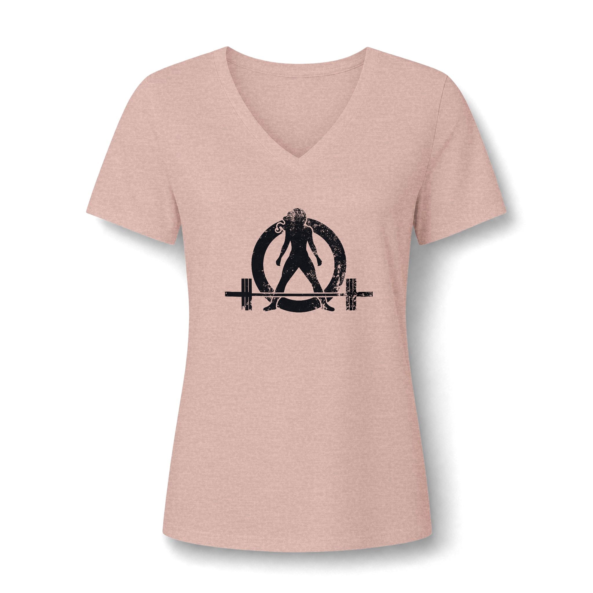 WWLW Women's Relaxed Heather CVC V-Neck Tee -  Black Logo