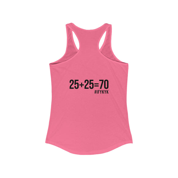 25 + 25 = 70 Women's Ideal Racerback Tank - Black Print Front & Back
