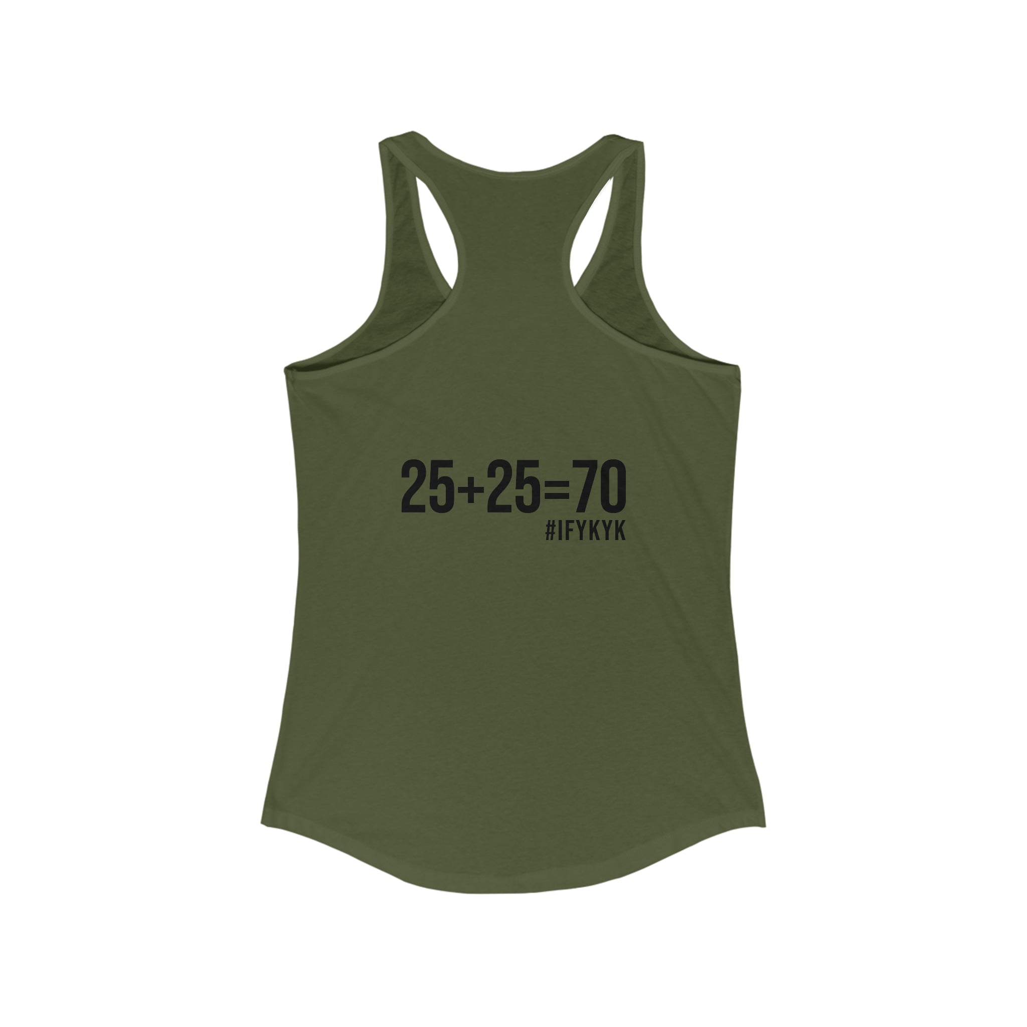 25 + 25 = 70 Women's Ideal Racerback Tank - Black Print Front & Back