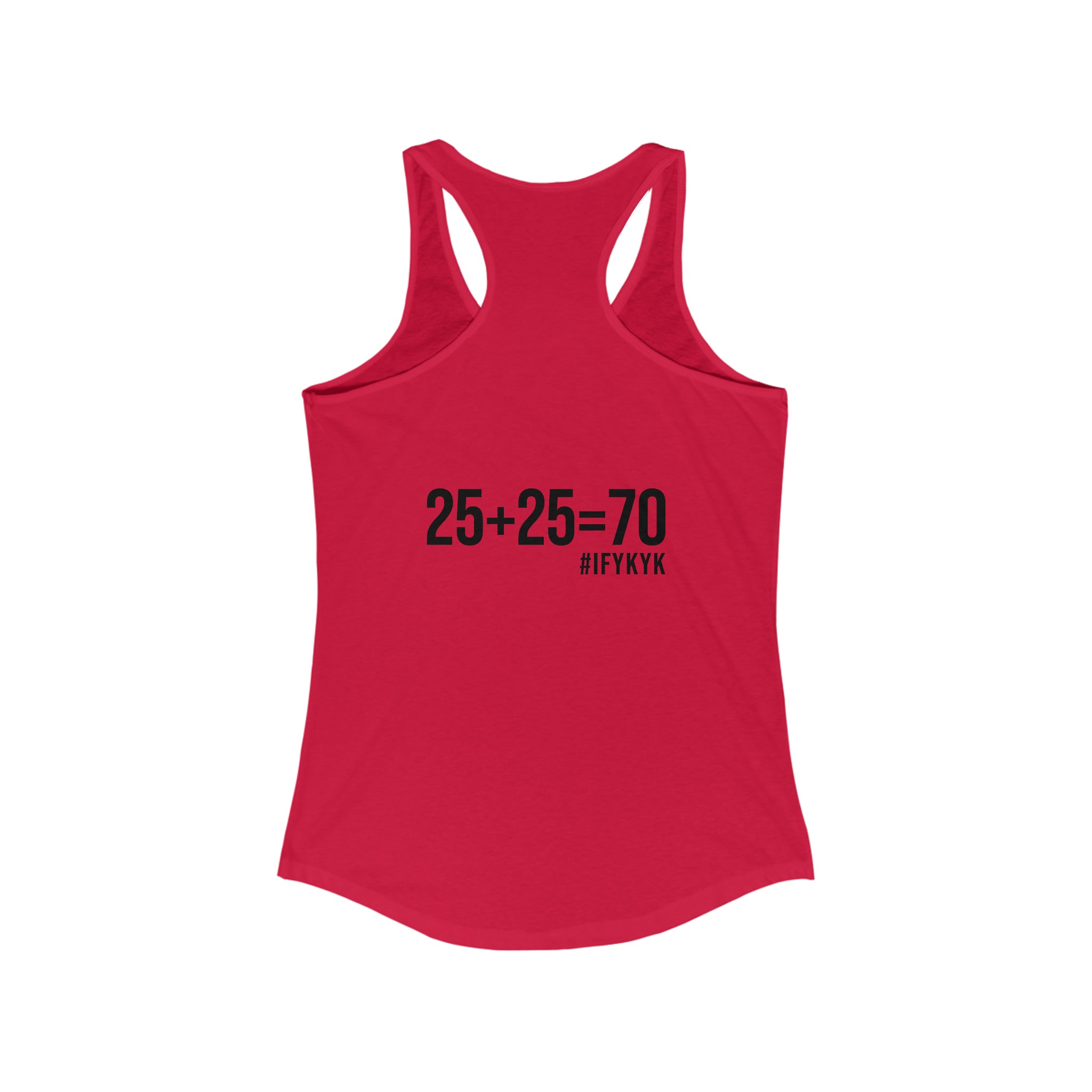 25 + 25 = 70 Women's Ideal Racerback Tank - Black Print Front & Back