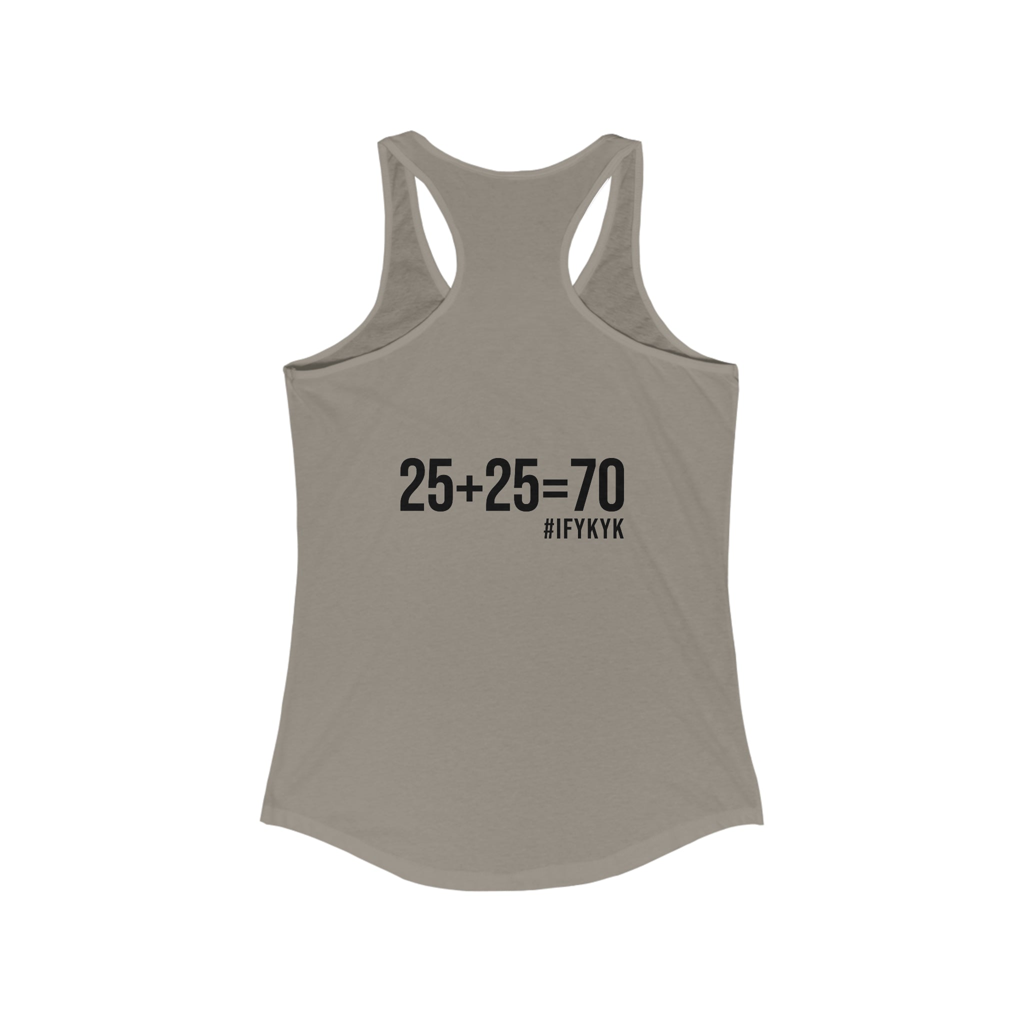 25 + 25 = 70 Women's Ideal Racerback Tank - Black Print Front & Back