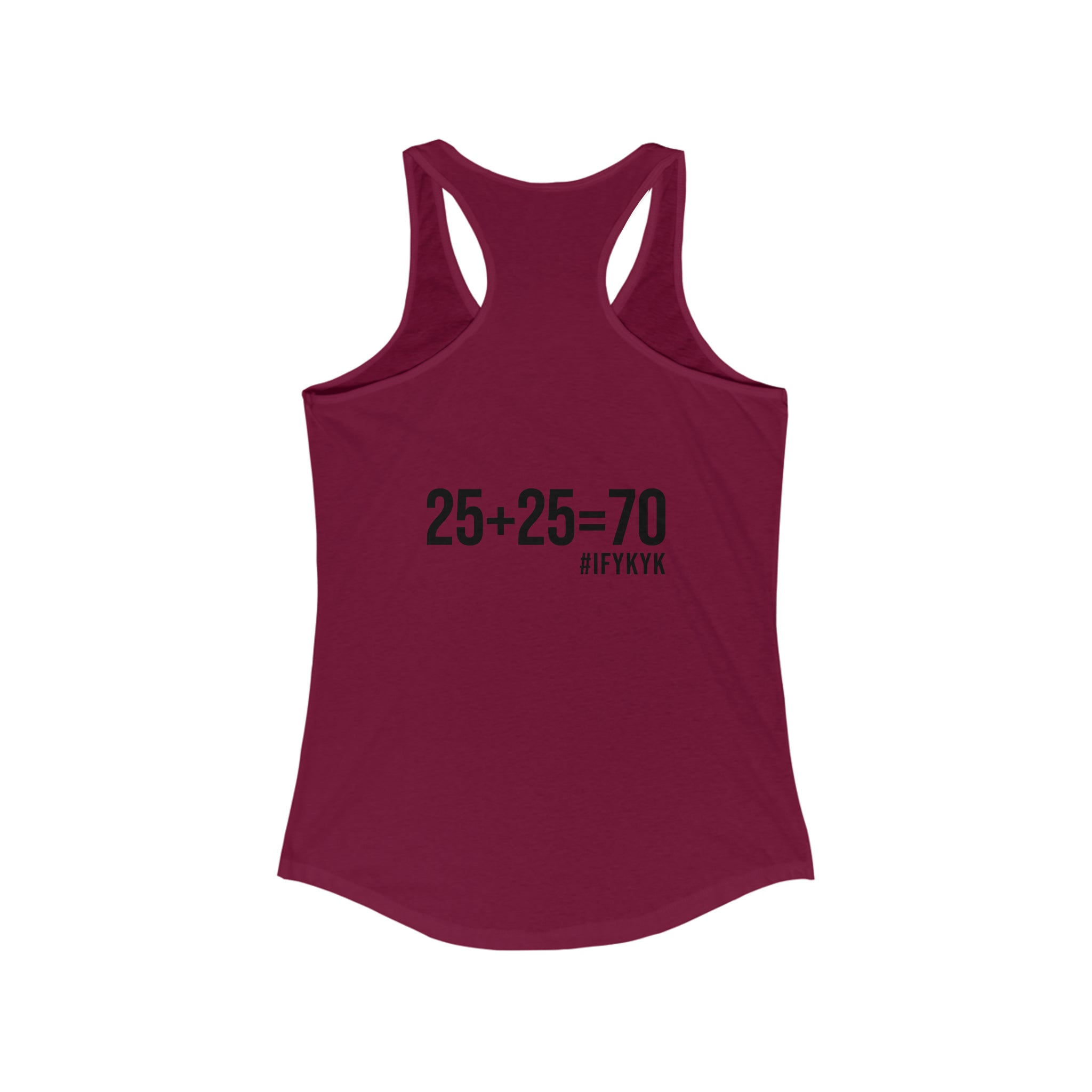 25 + 25 = 70 Women's Ideal Racerback Tank - Black Print Front & Back