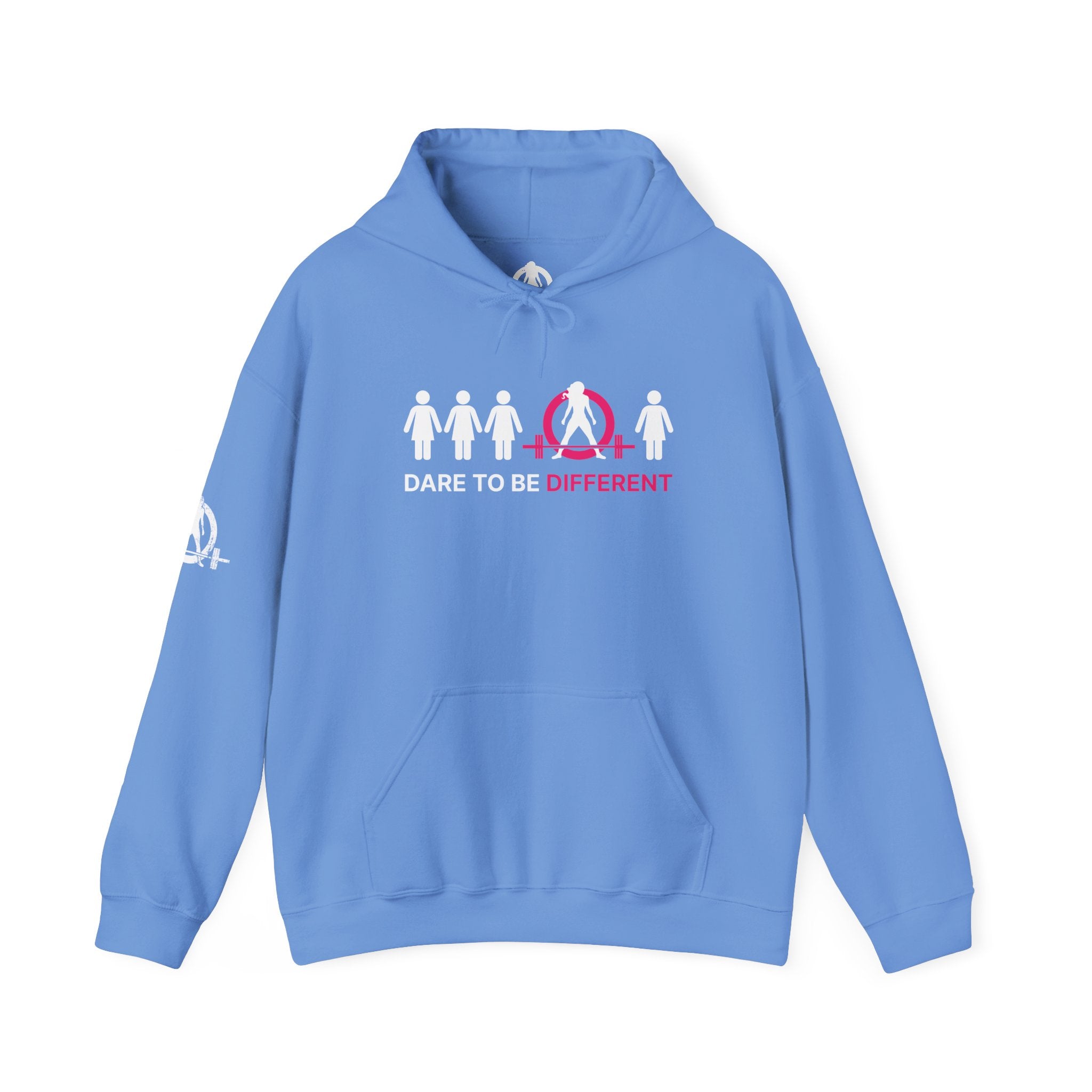 Dare To Be Different - Deadlift - Unisex Heavy Blend Hooded Sweatshirt - White Print on Front & Arm