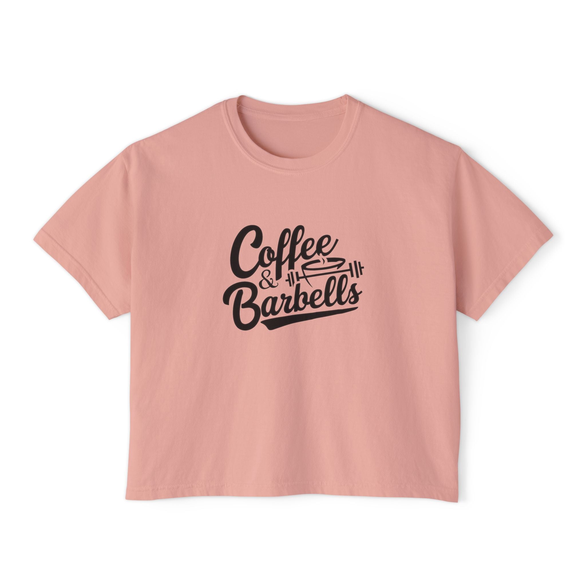 Coffee & Barbells - Women's Boxy Tee - Black Logo Front Plain Back