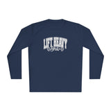 Lift Heavy Shit - Unisex Lightweight Long Sleeve Tee - White Logo Plain Back