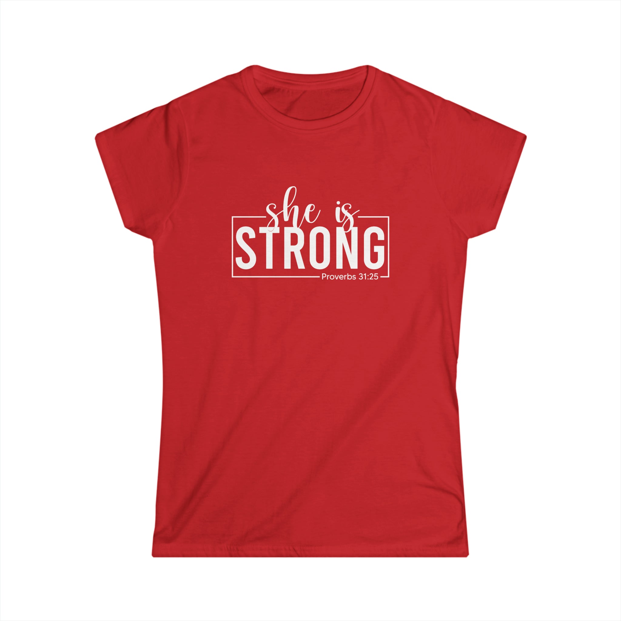 She is STRONG - Women's Softstyle Tee - Front Print White
