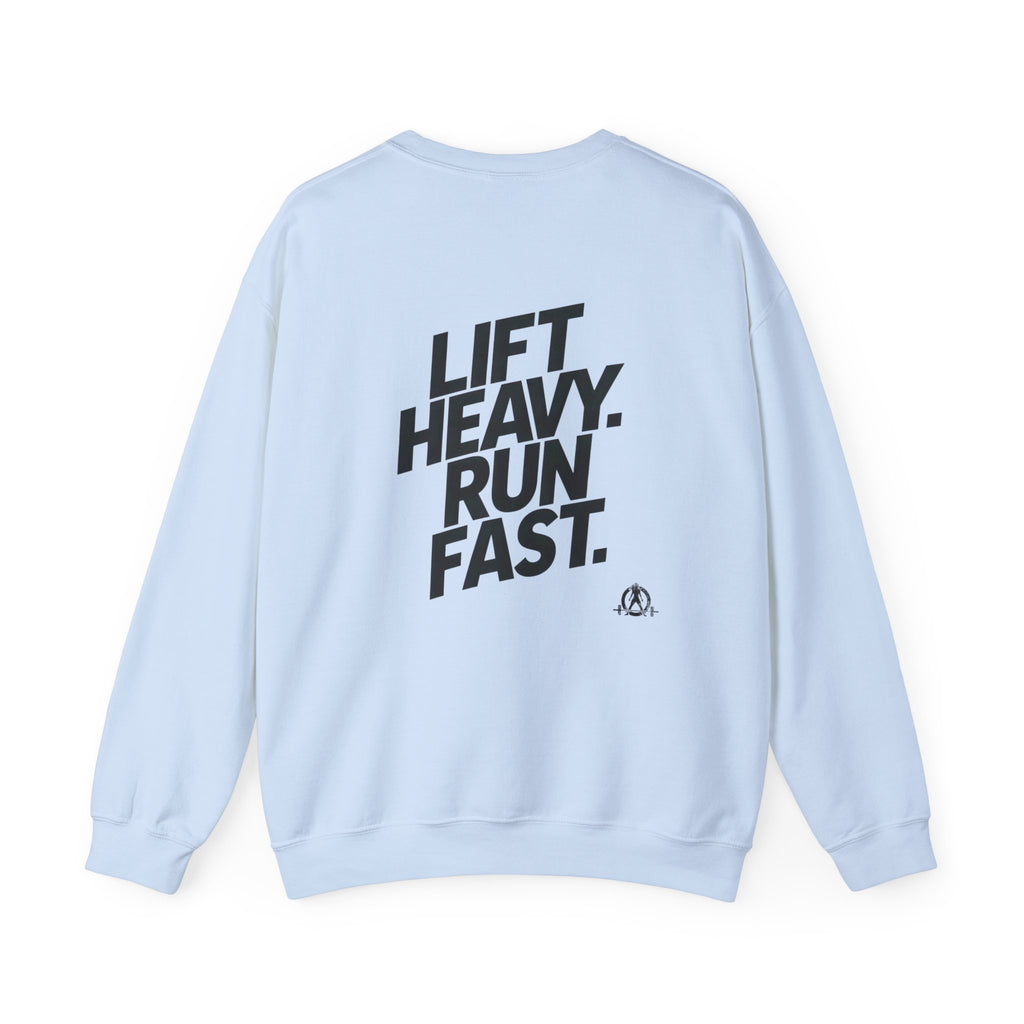 Lift Heavy Run Fast - Unisex Heavy Blend™ Crewneck Sweatshirt - Black Logo Front & Back