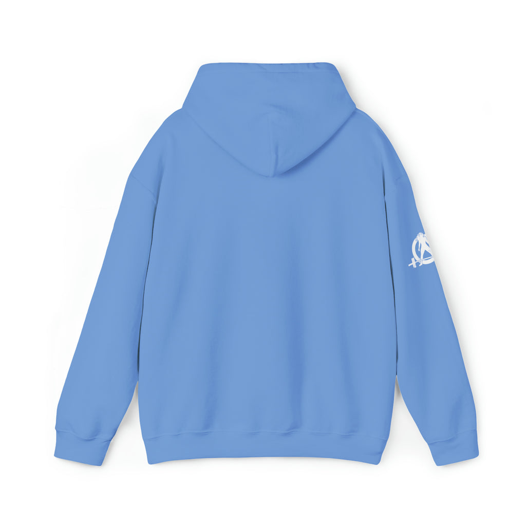 I Could Hip Thrust You - Unisex Heavy Blend Hooded Sweatshirt - White Distressed Logo on Front & Right Sleeve