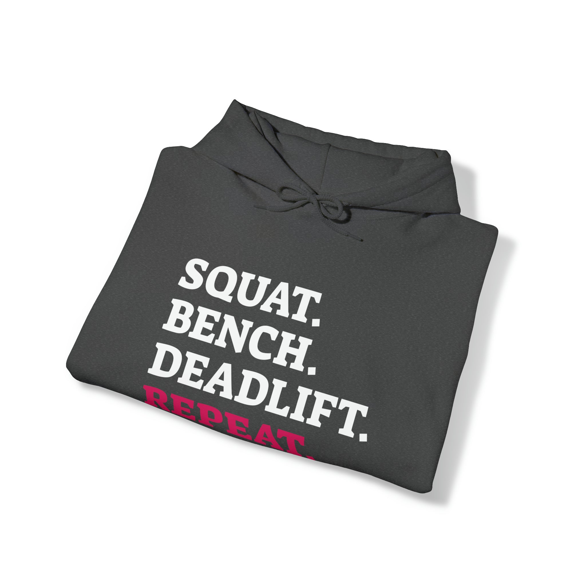 Squat Bench Deadlift Repeat - Unisex Heavy Blend Hooded Sweatshirt - Dark Logo - Pink - Plain Black