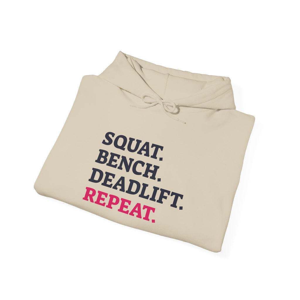 WWLW “Squat • Bench • Deadlift • Repeat” Hoodie - Front Logo Plain Black
